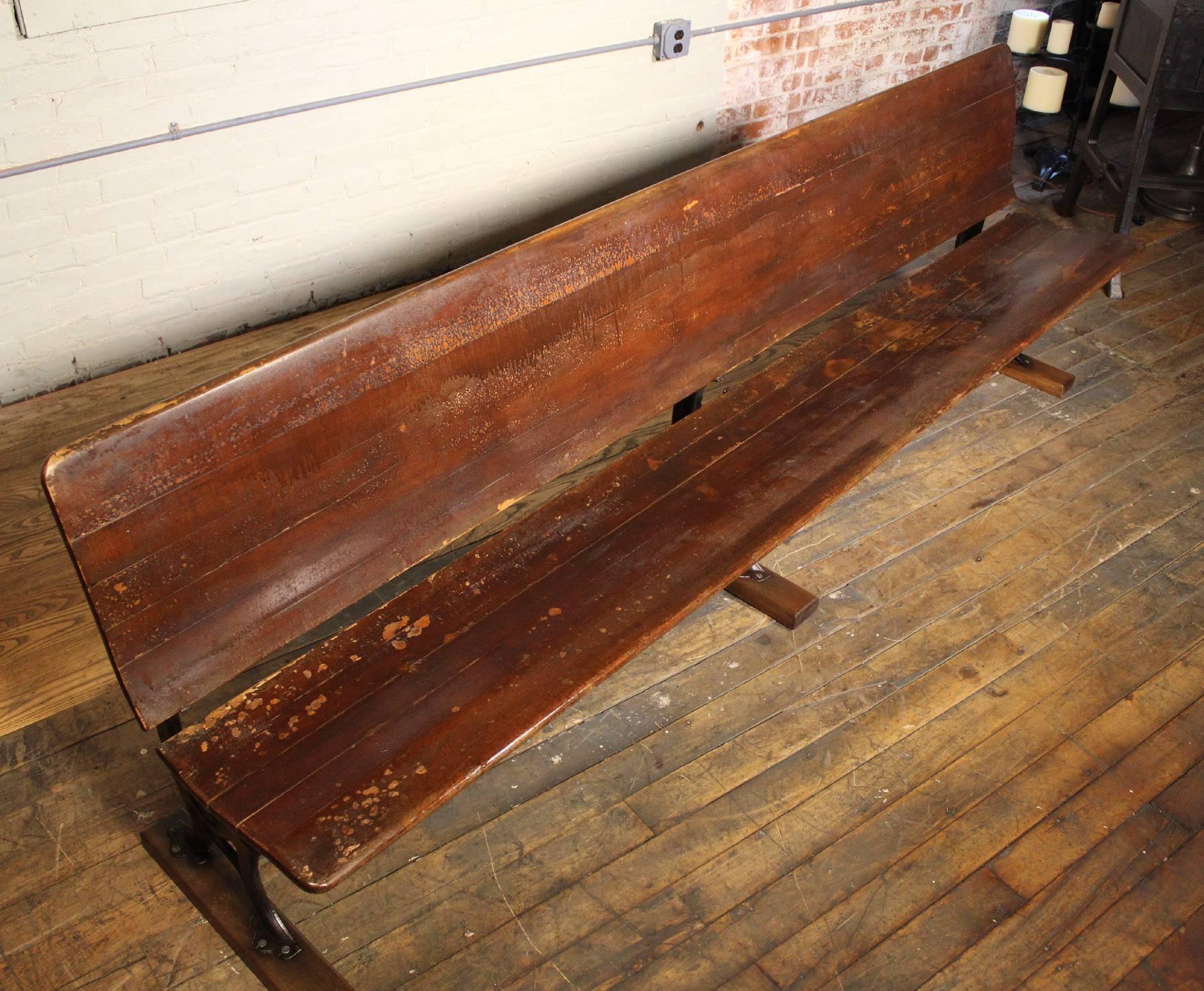 Antique Maple and Cast Iron Folding Station Bench, Seat 