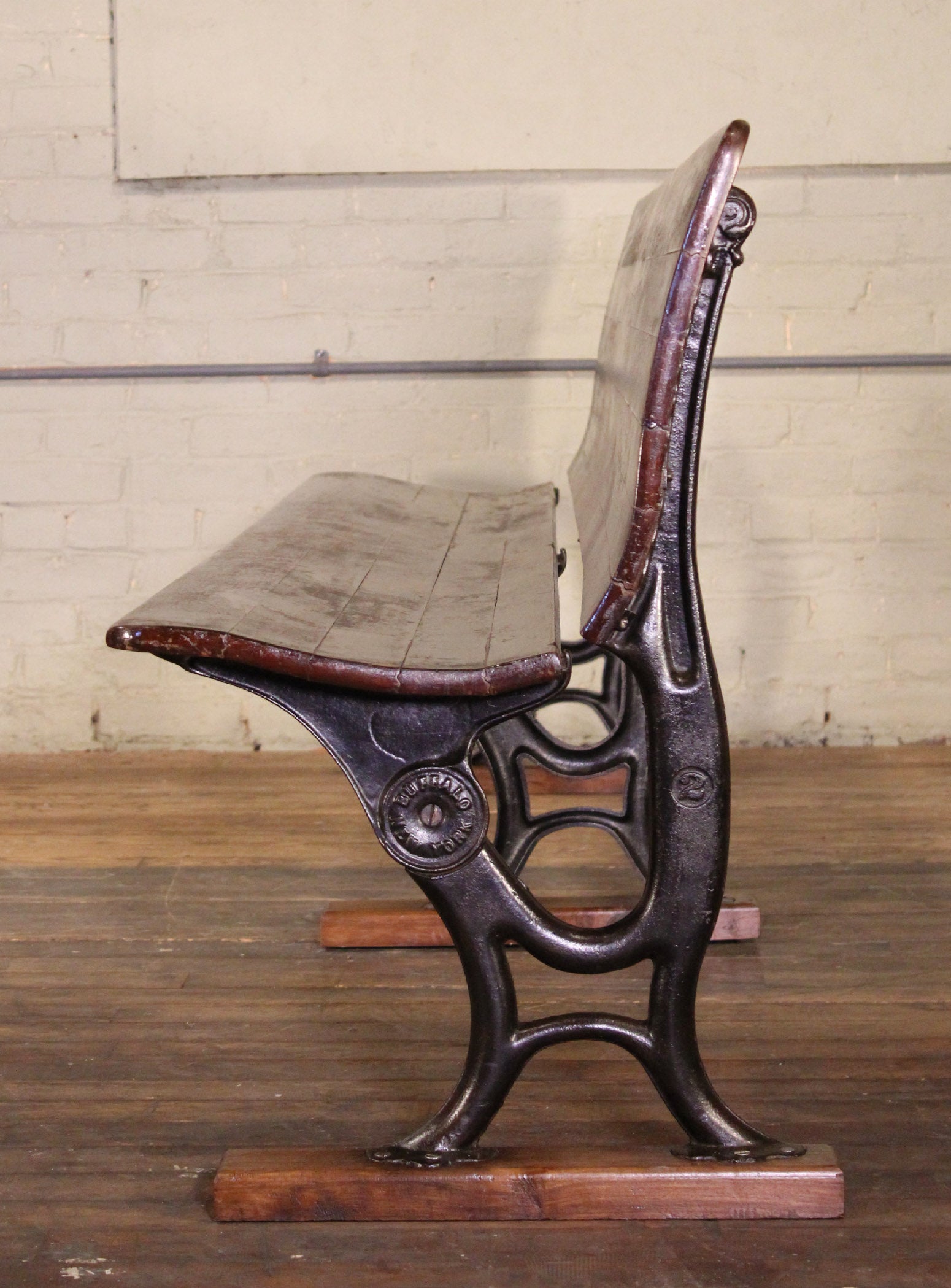 Antique Maple And Cast Iron Folding Station Bench Seat Buffalo