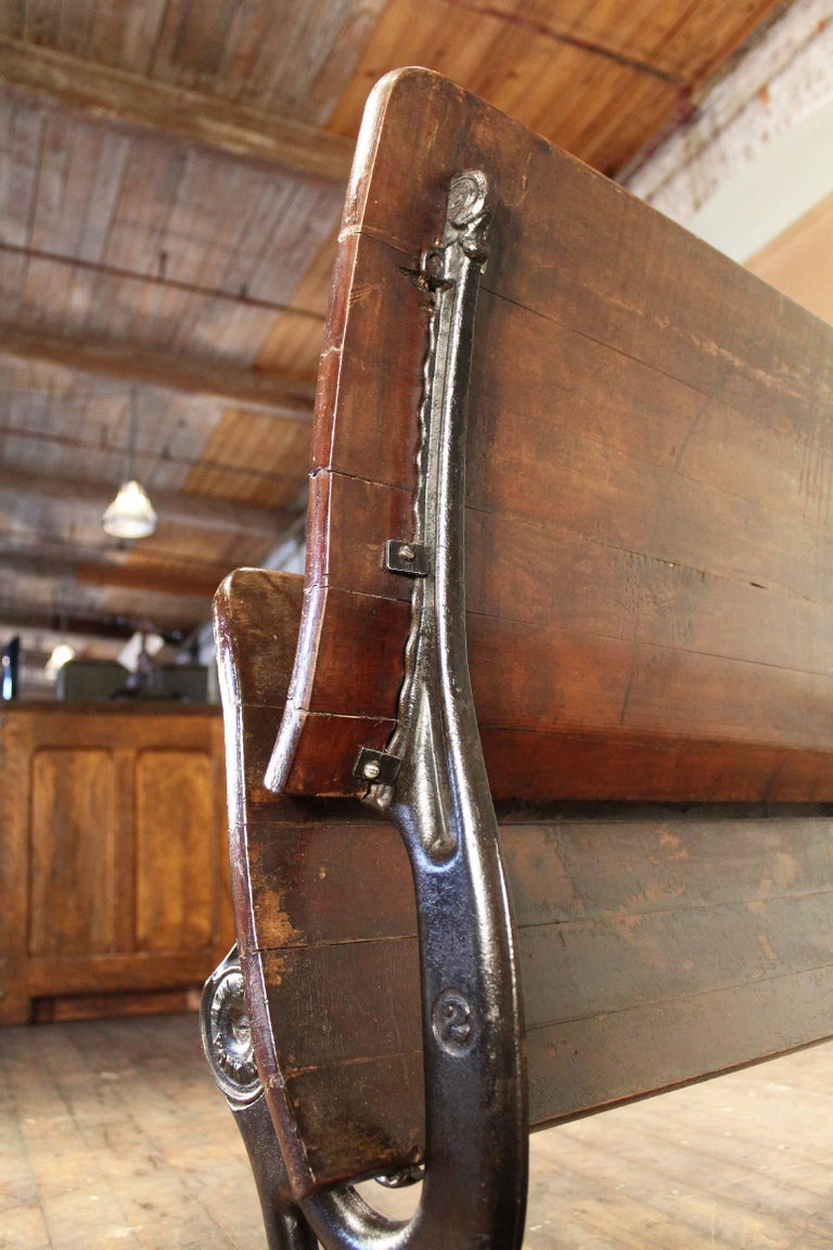 Antique Maple and Cast Iron Folding Station Bench, Seat 