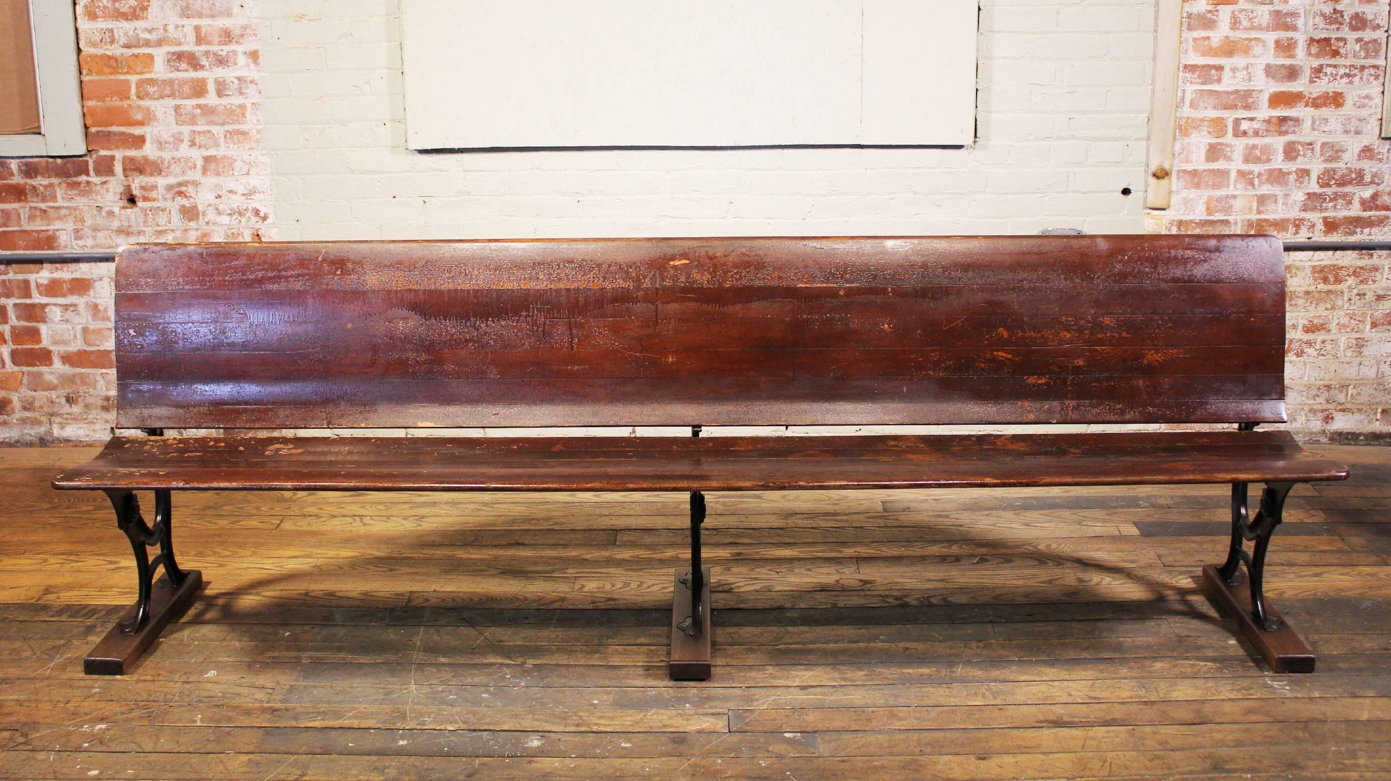 20th Century Antique Maple and Cast Iron Folding Station Bench, Seat 