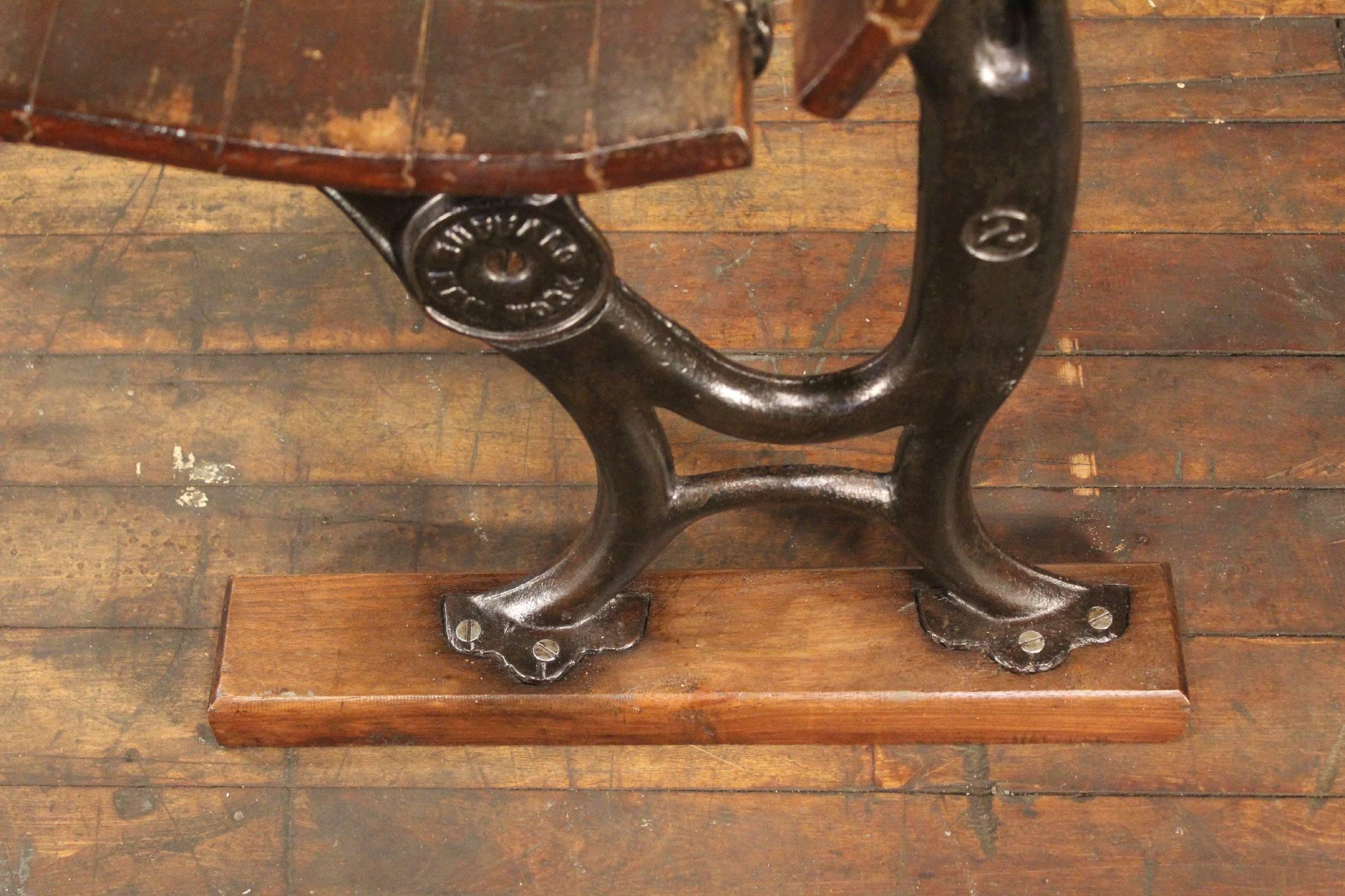 Antique Maple and Cast Iron Folding Station Bench, Seat 