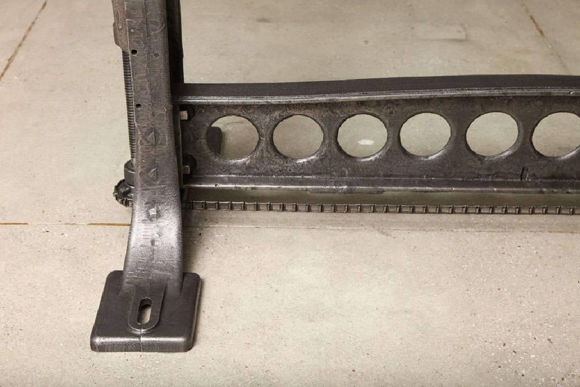 20th Century Dining Table, Vintage Industrial Cast Iron Adjustable Base For Sale