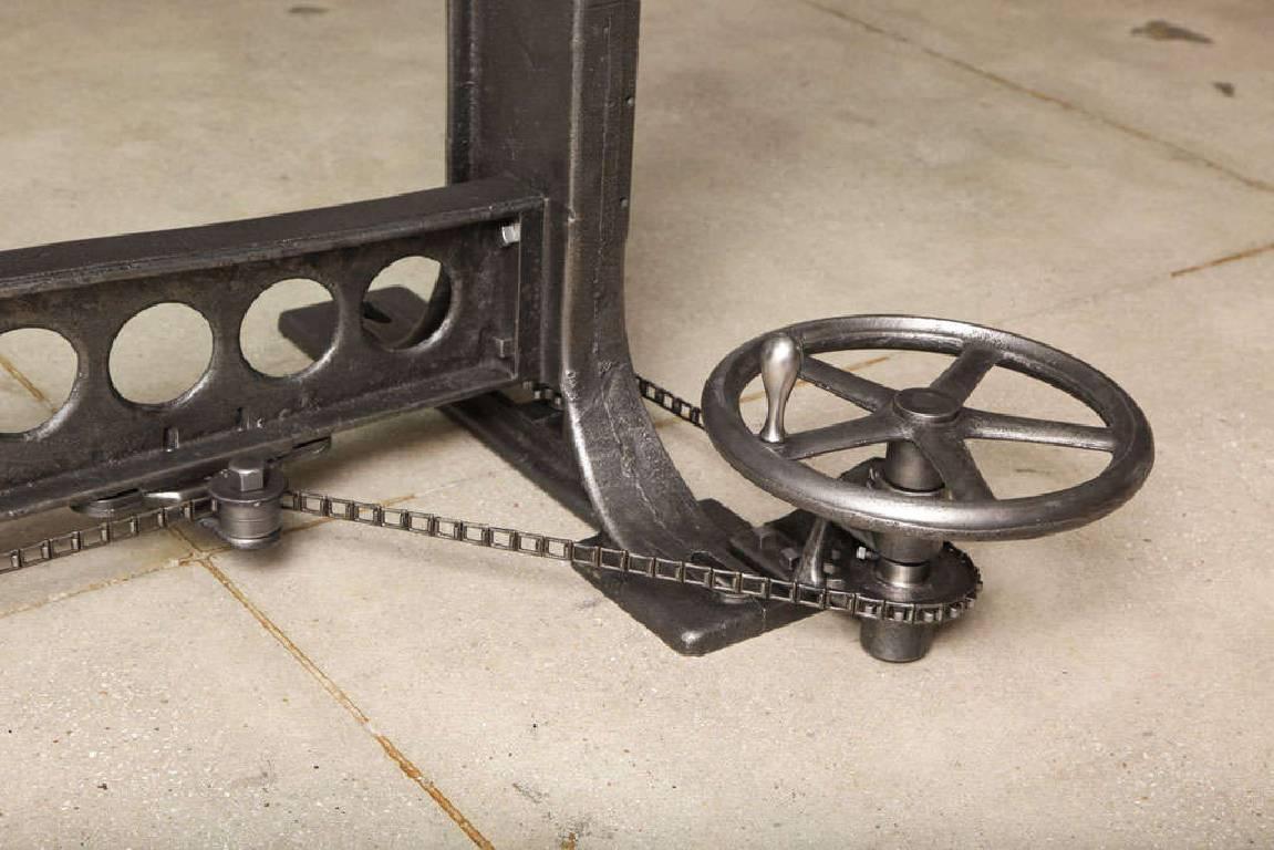 Metal Dining Table, Vintage Industrial Cast Iron Adjustable Base For Sale