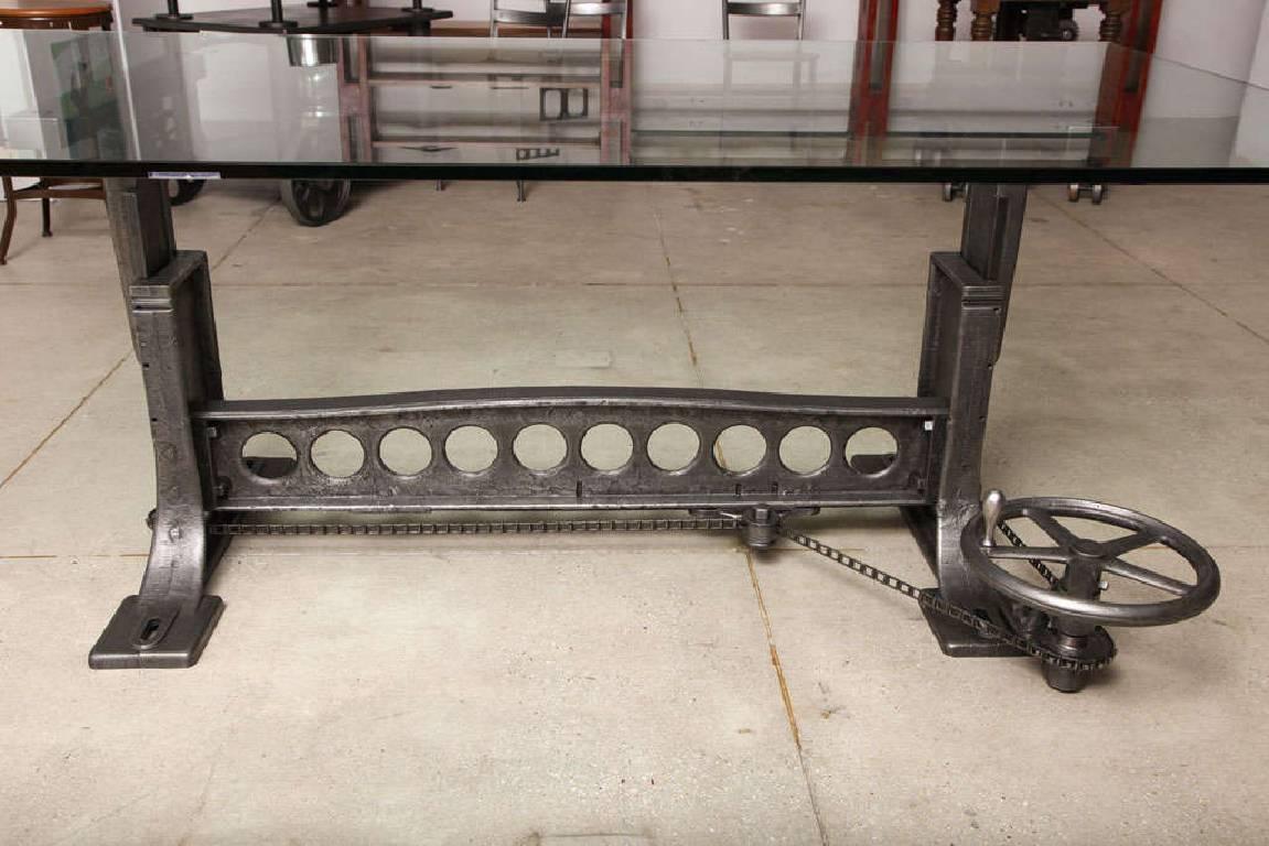 Dining Table, Vintage Industrial Cast Iron Adjustable Base For Sale 3
