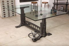 Dining Table, Vintage Industrial Cast Iron Adjustable Base