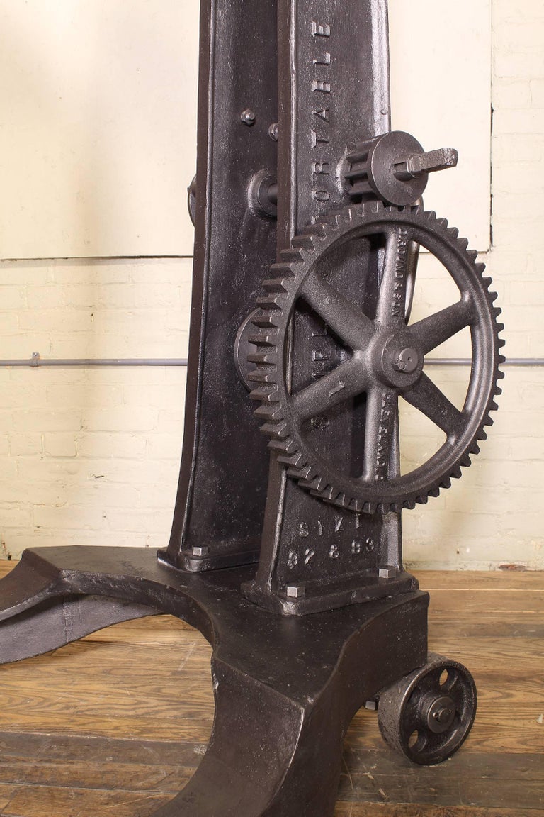 Cast Iron Manual Crank Engine Hoist with Nanna Ditzel Hanging Egg Chair