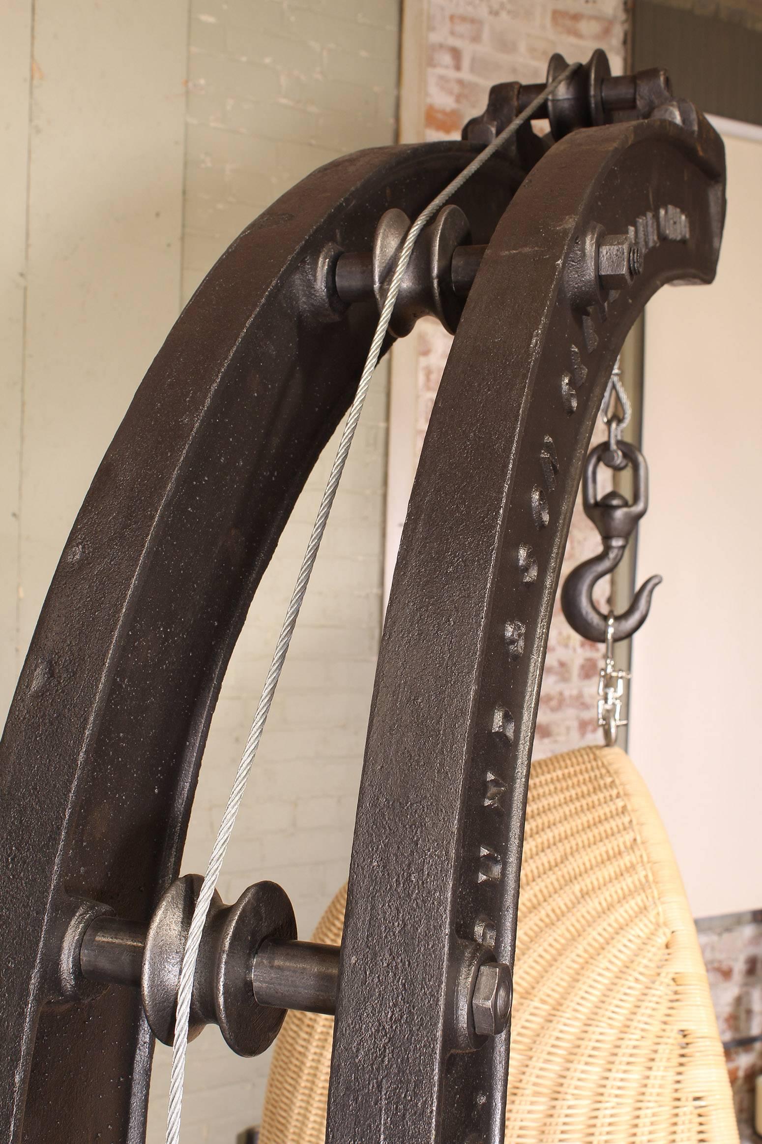 1920s Cast Iron Engine Hoist Hanging Egg Chair In Good Condition In Oakville, CT