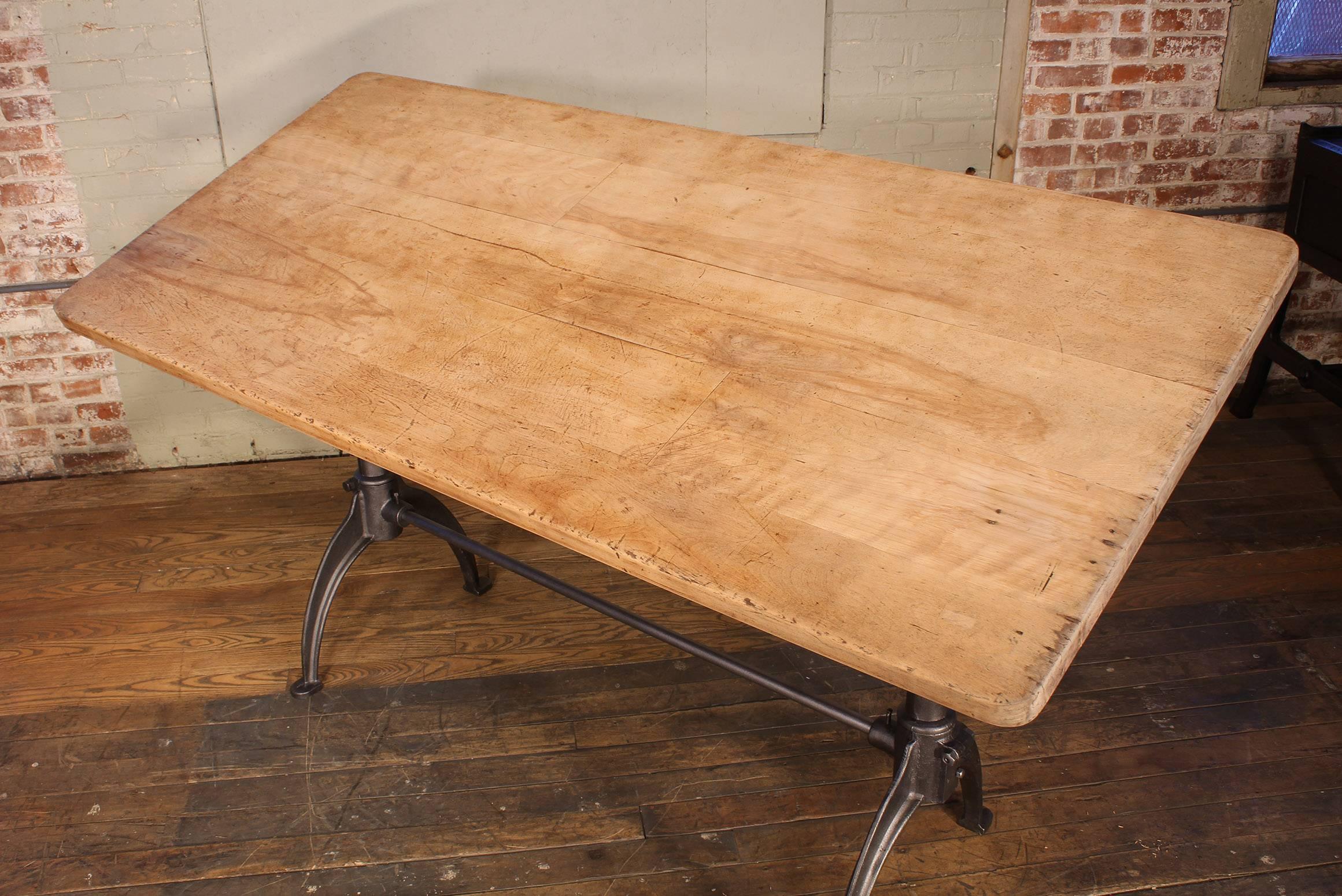 Cast Iron and Maple Vintage Adjustable Drafting Table In Good Condition In Oakville, CT