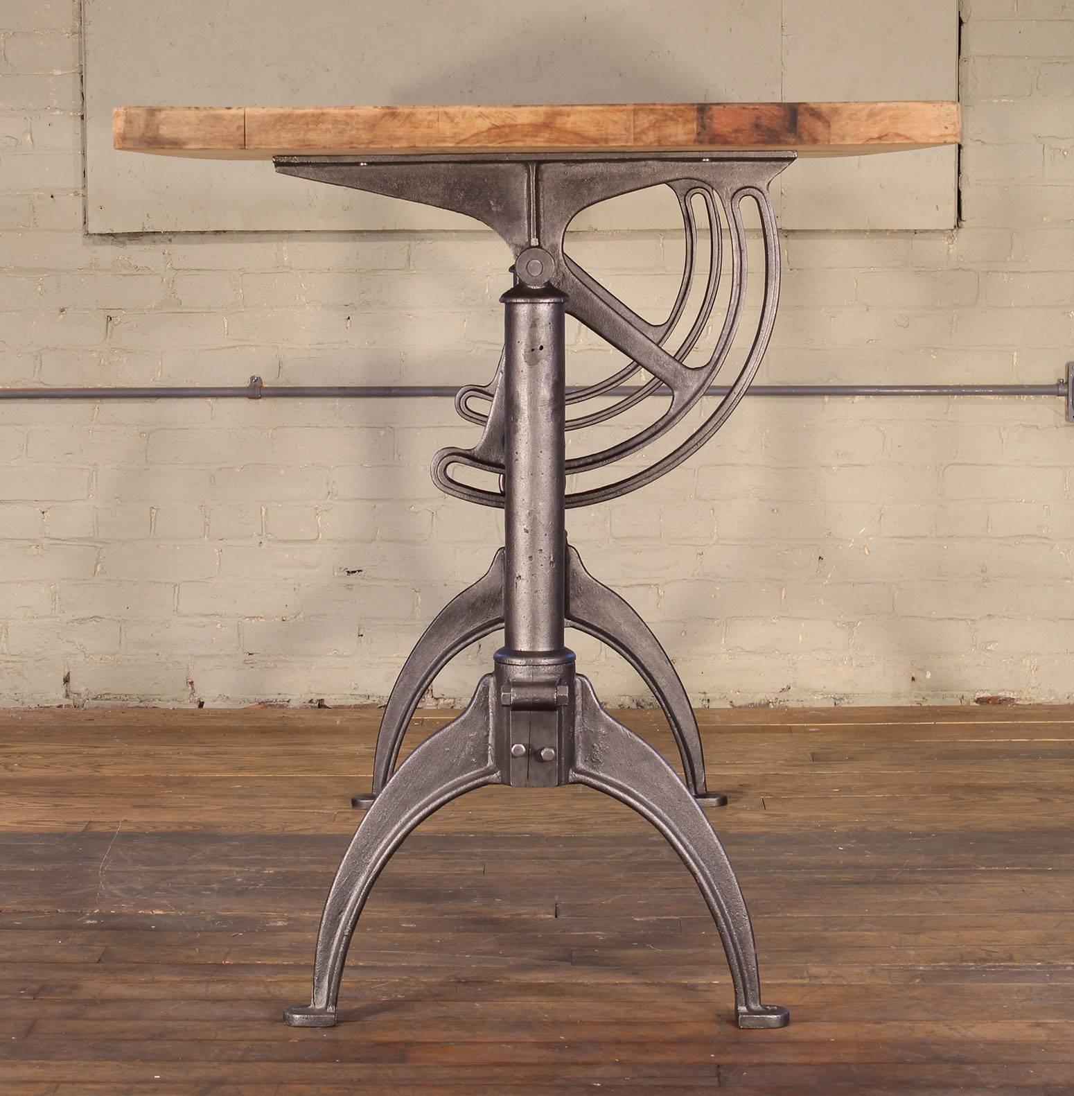 Industrial Cast Iron and Maple Vintage Adjustable Drafting Table