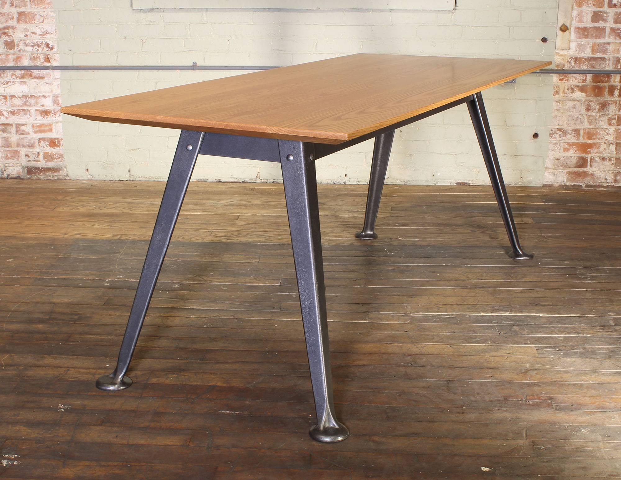 American Bespoke Industrial Oak and Cast Iron Splay-Leg Table For Sale