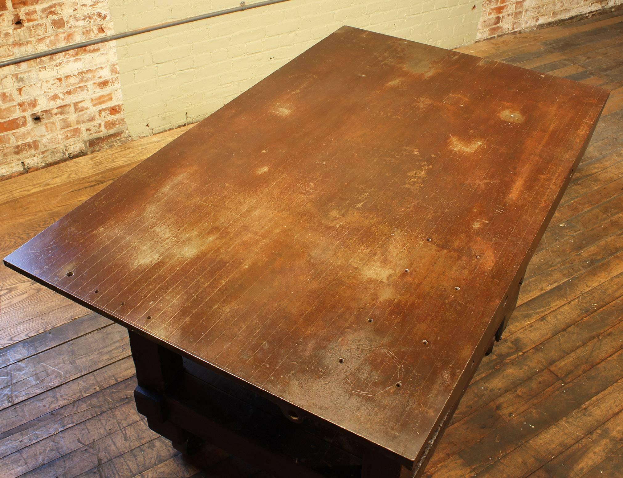 Industrial Rolling Table Kitchen Island, Wood and Cast Iron