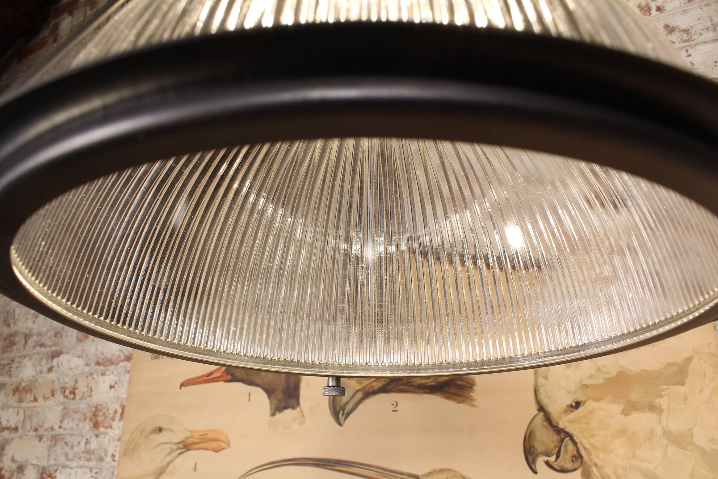 Industrial Vintage Holophane Pendant Light, Lamp Metal and Glass