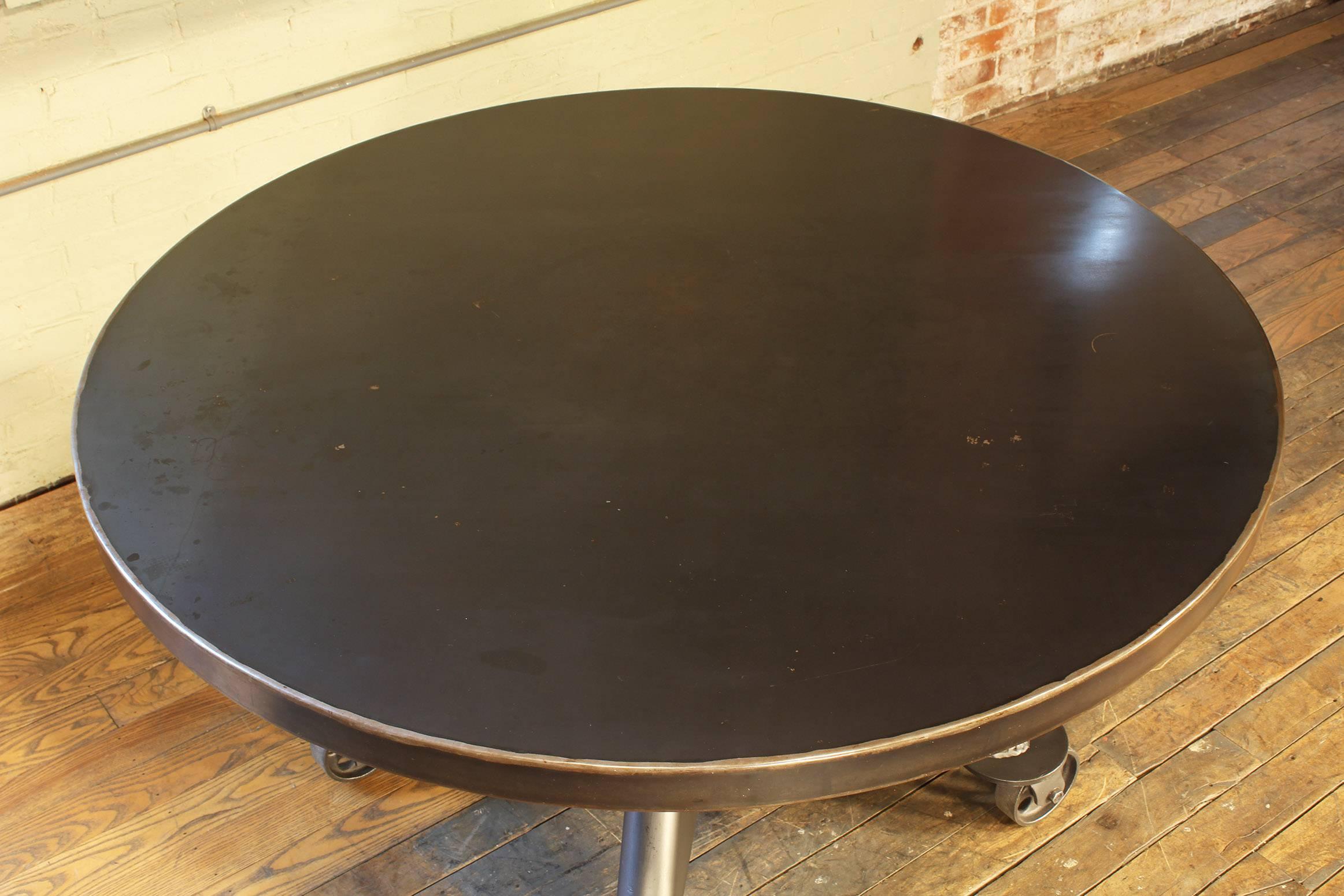 Industrial Dining Table - Steel with Round Top In Good Condition In Oakville, CT