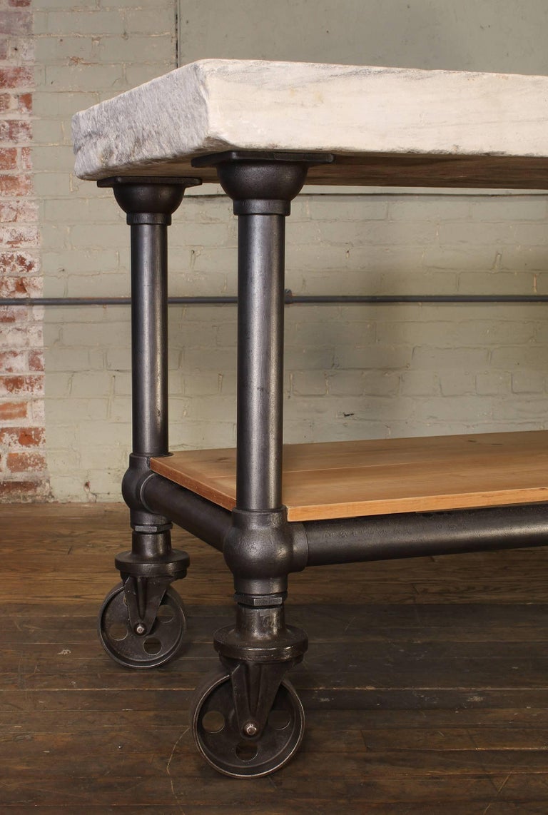 Industrial Marble Slab Kitchen Island Rolling Table at 1stdibs