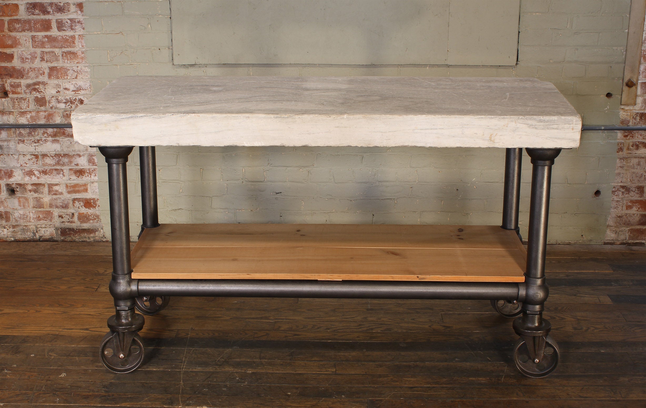 Industrial Marble Slab Kitchen Island Rolling Table At 1stdibs