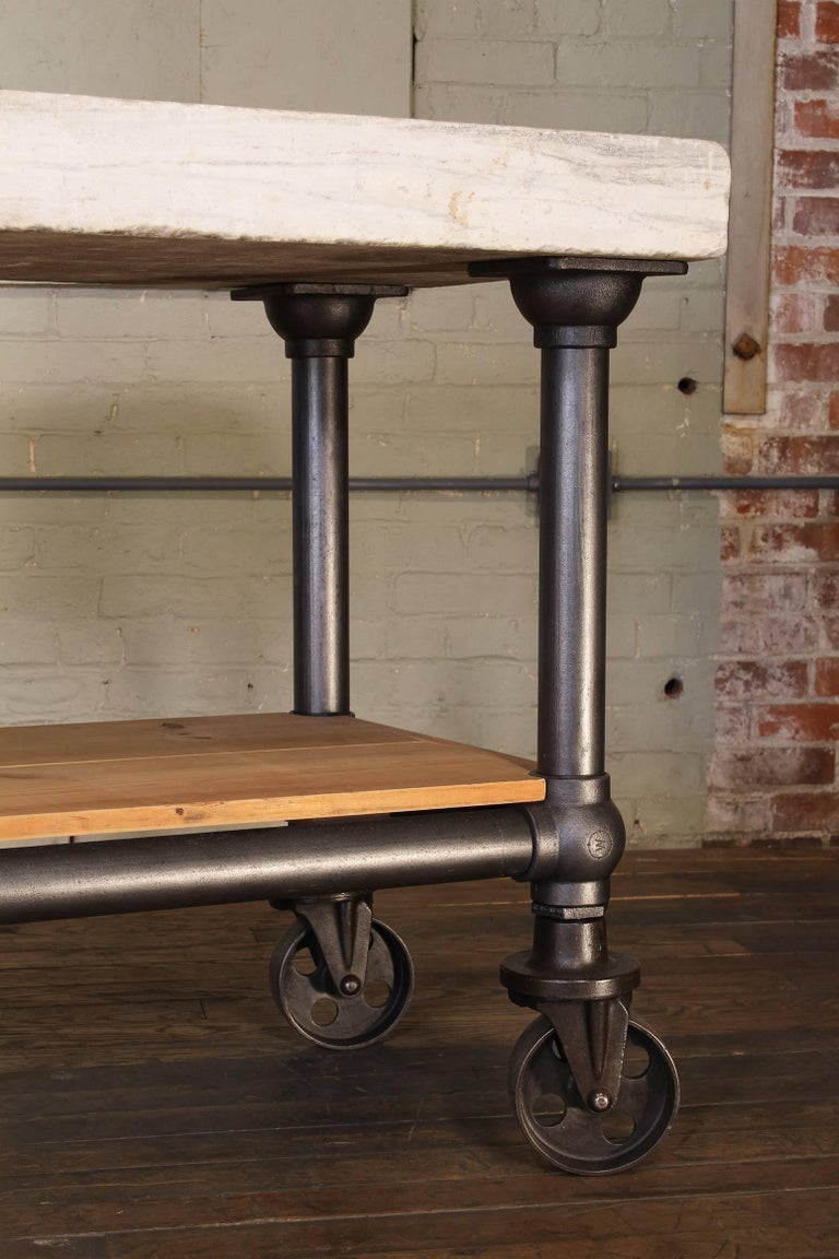 Industrial Marble Slab Kitchen Island Rolling Table At 1stdibs