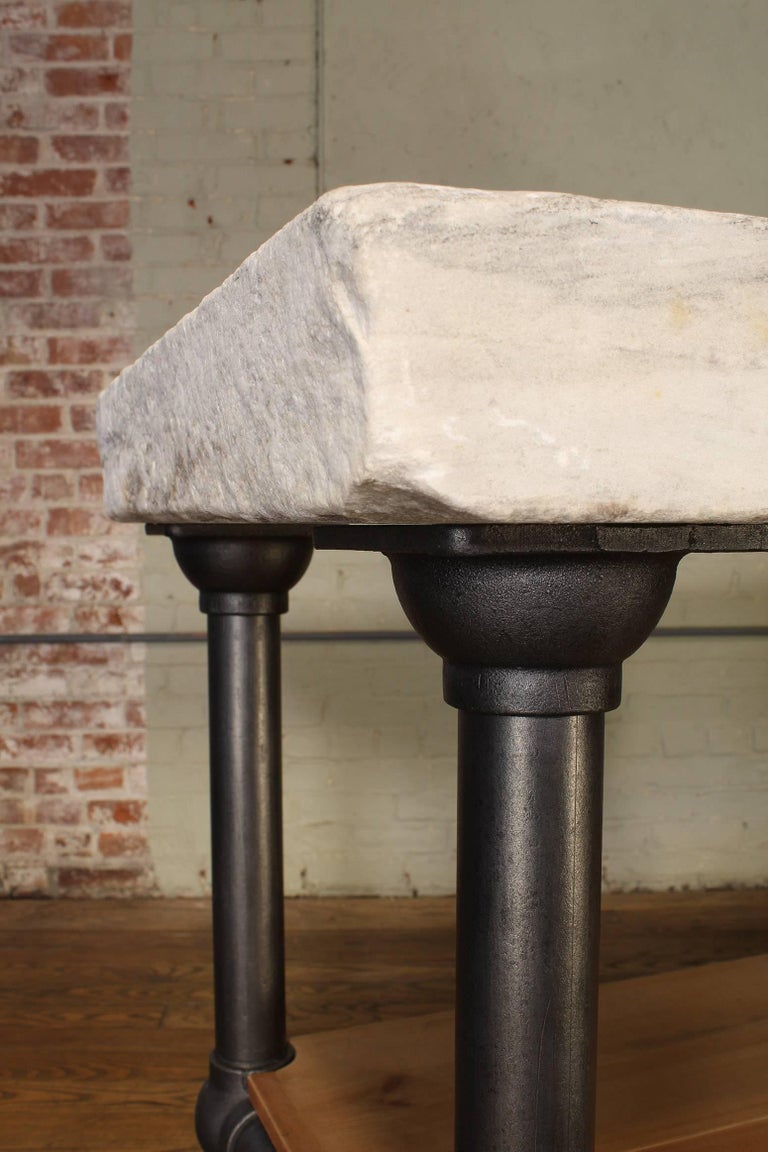 Industrial Marble Slab Kitchen Island Rolling Table at 1stdibs