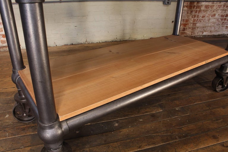 Industrial Marble Slab Kitchen Island Rolling Table at 1stdibs