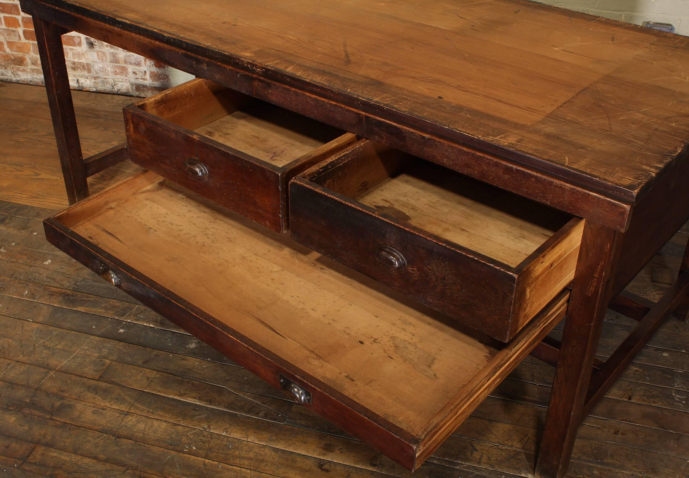 Vintage Wooden Draftsman's Desk, Table with Flat File Storage Distressed 2