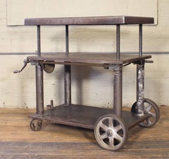 Bar Cart, Rolling Table Vintage Industrial Adjustable Steel Metal