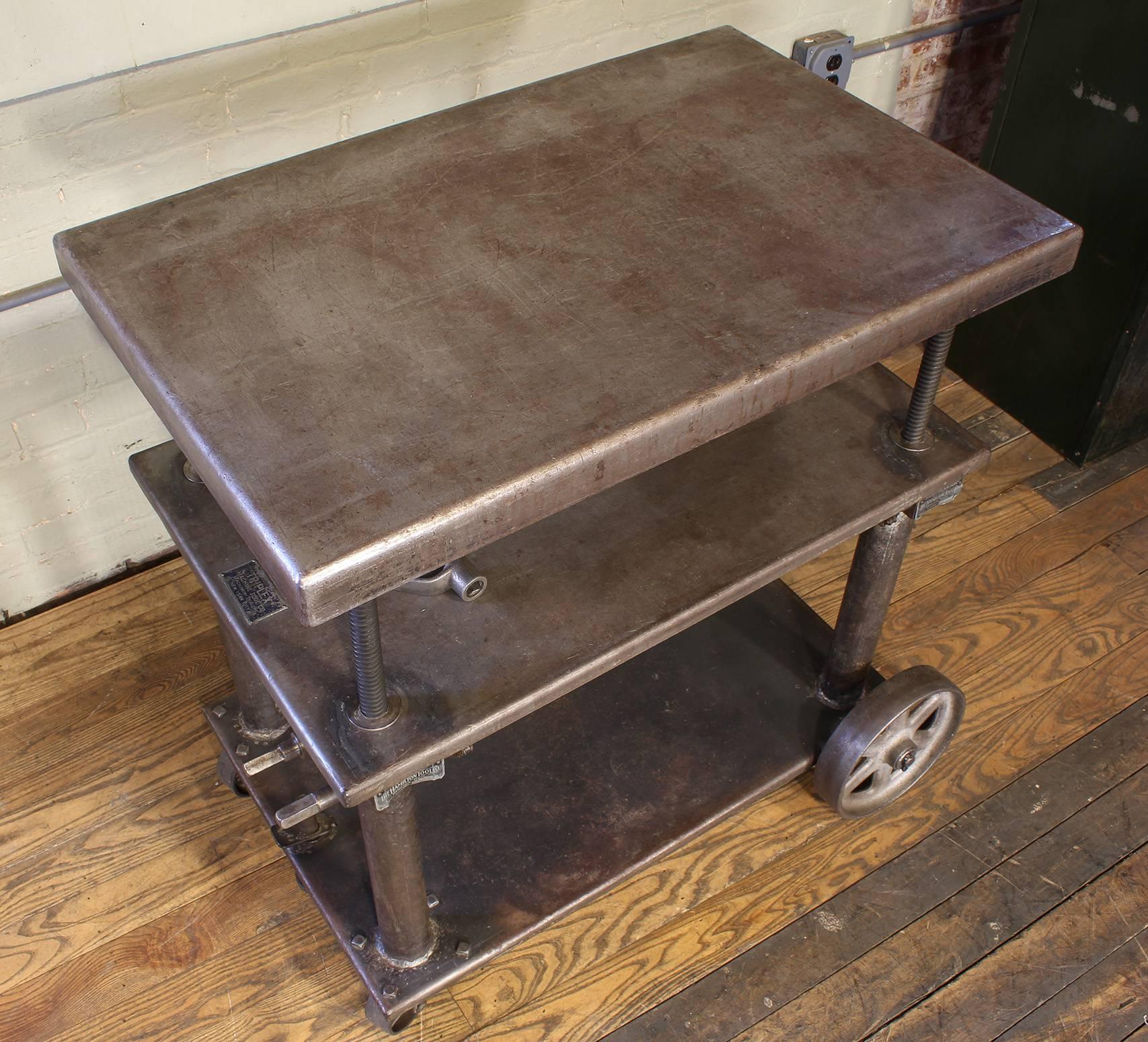 American Bar Cart, Rolling Table Vintage Industrial Adjustable Steel Metal