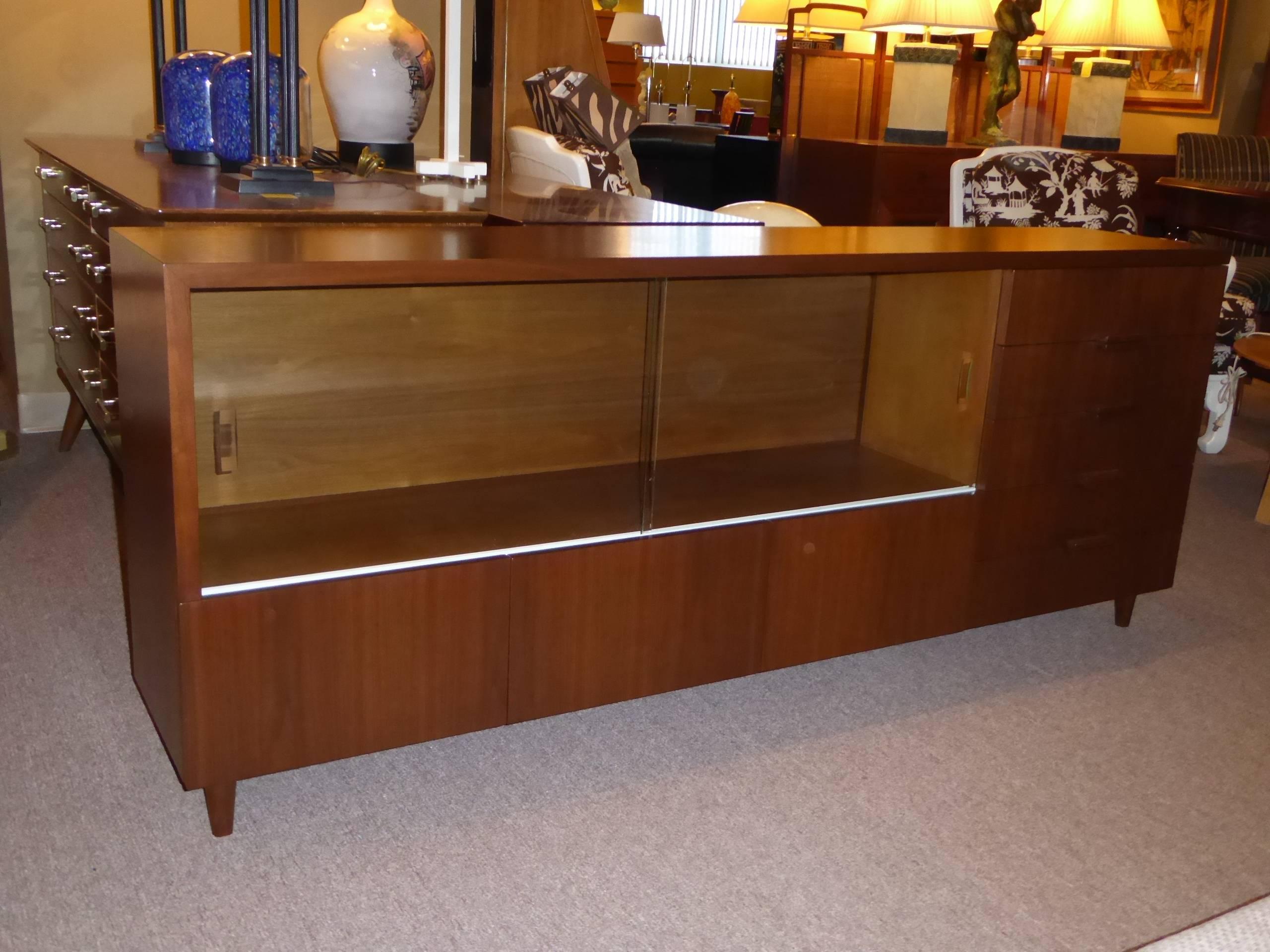 Mid-20th Century Bespoke 1950s Long Narrow Walnut Credenza by Robert Law Weed