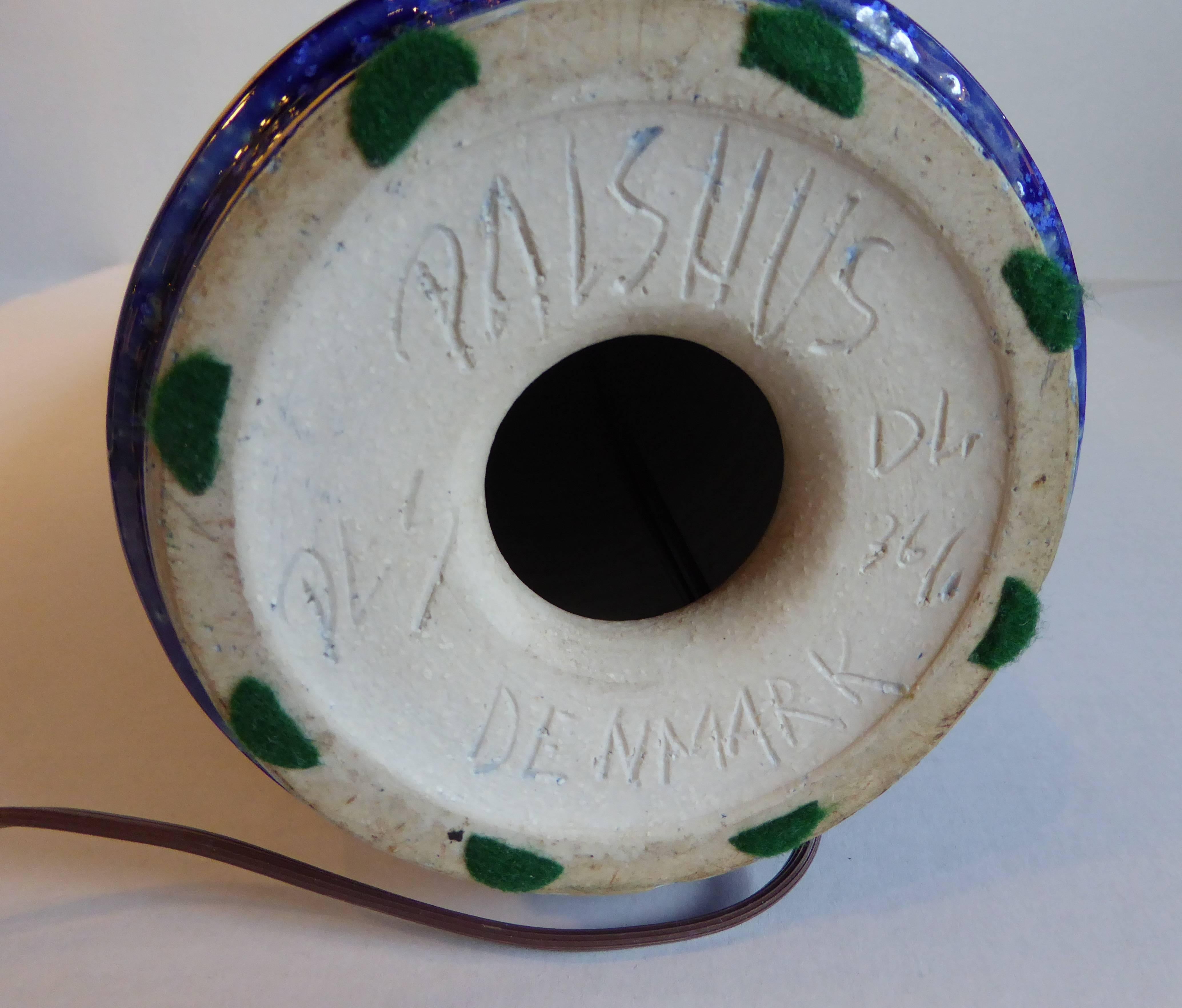 Scandinavian Modern Palshus Blue Glaze Chamotte Pottery Lamp by Per Linnemann Schmidt