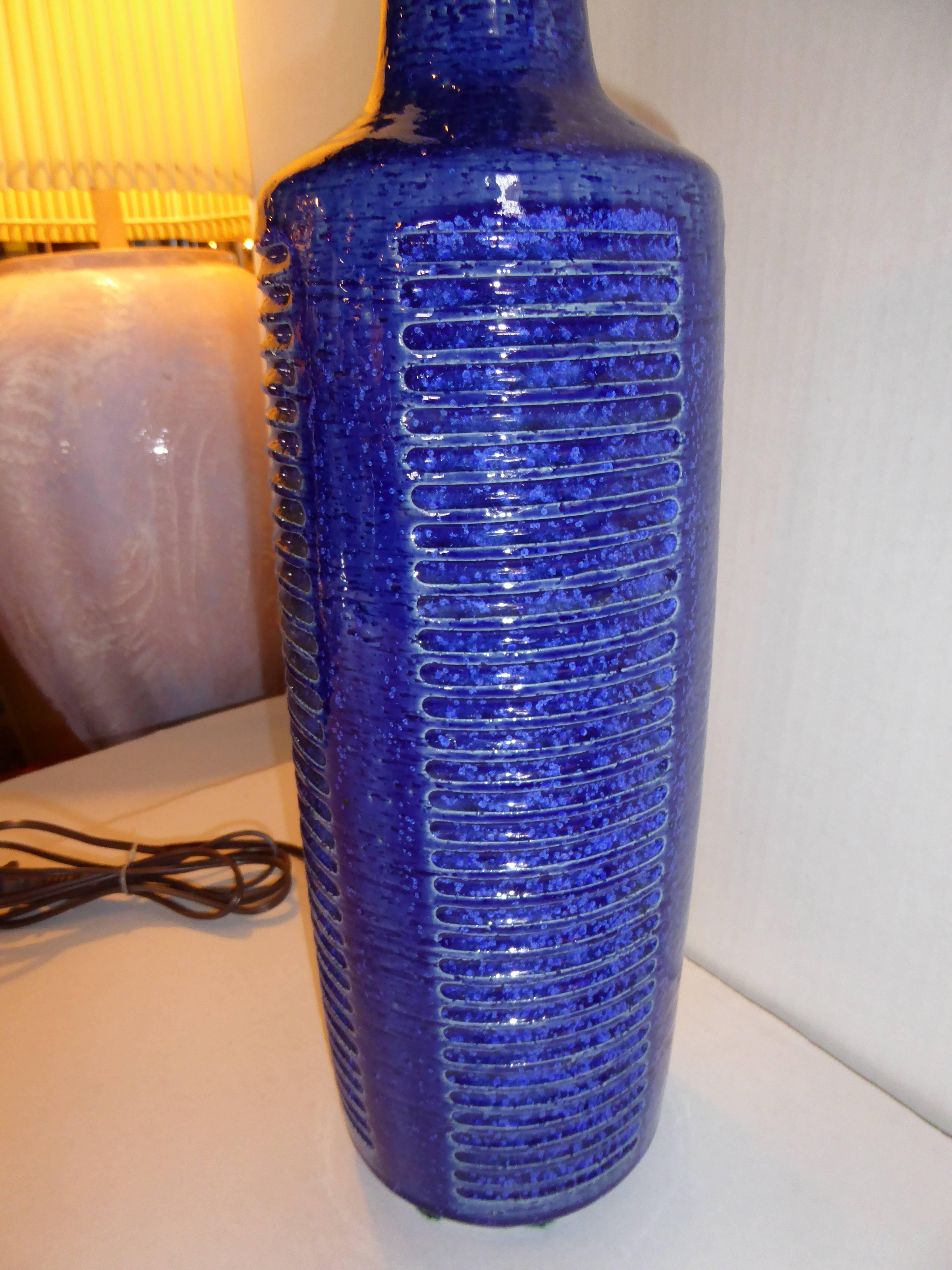 Danish Palshus Blue Glaze Chamotte Pottery Lamp by Per Linnemann Schmidt