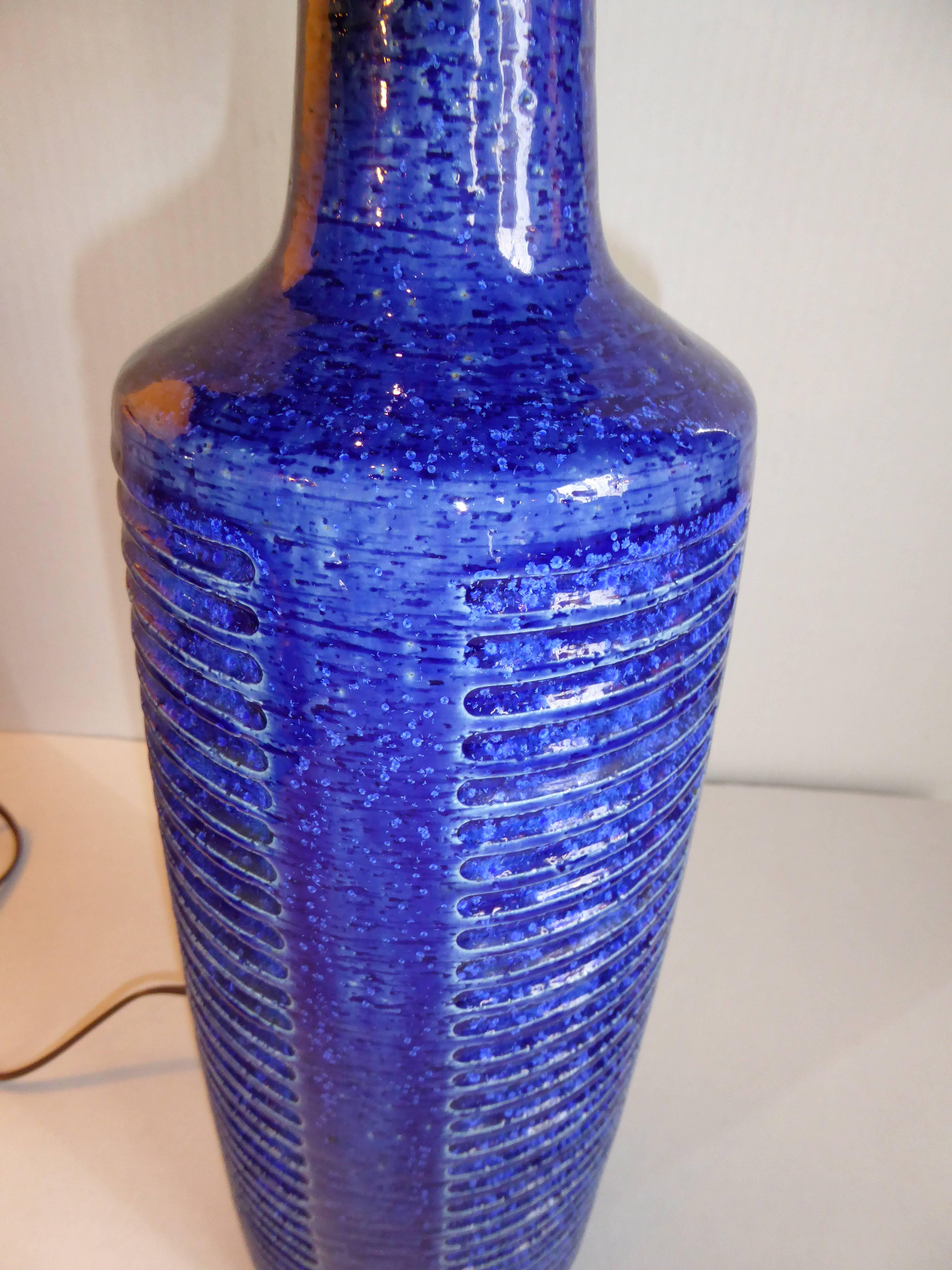 Palshus Blue Glaze Chamotte Pottery Lamp by Per Linnemann Schmidt 1