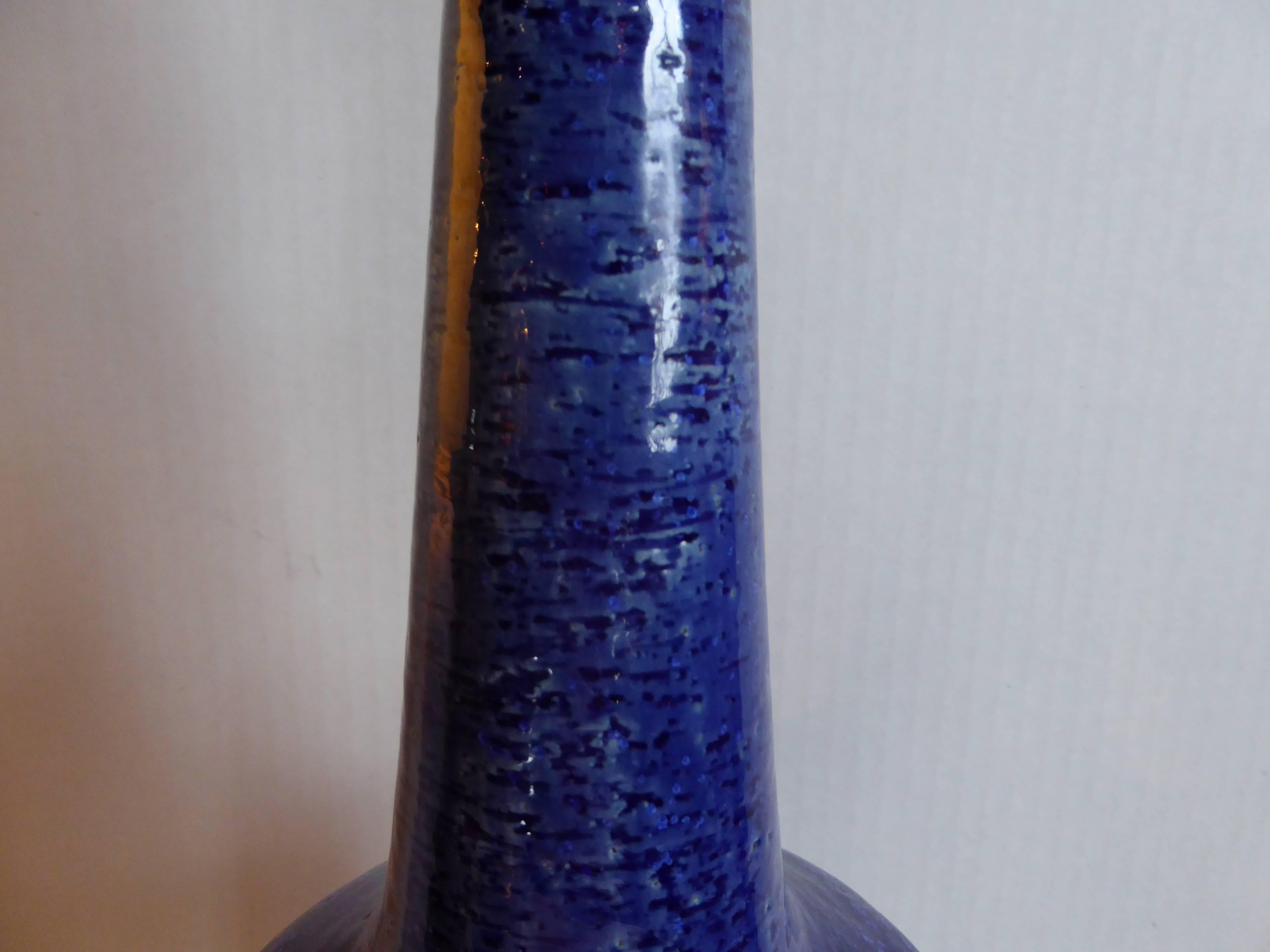 Mid-20th Century Palshus Blue Glaze Chamotte Pottery Lamp by Per Linnemann Schmidt