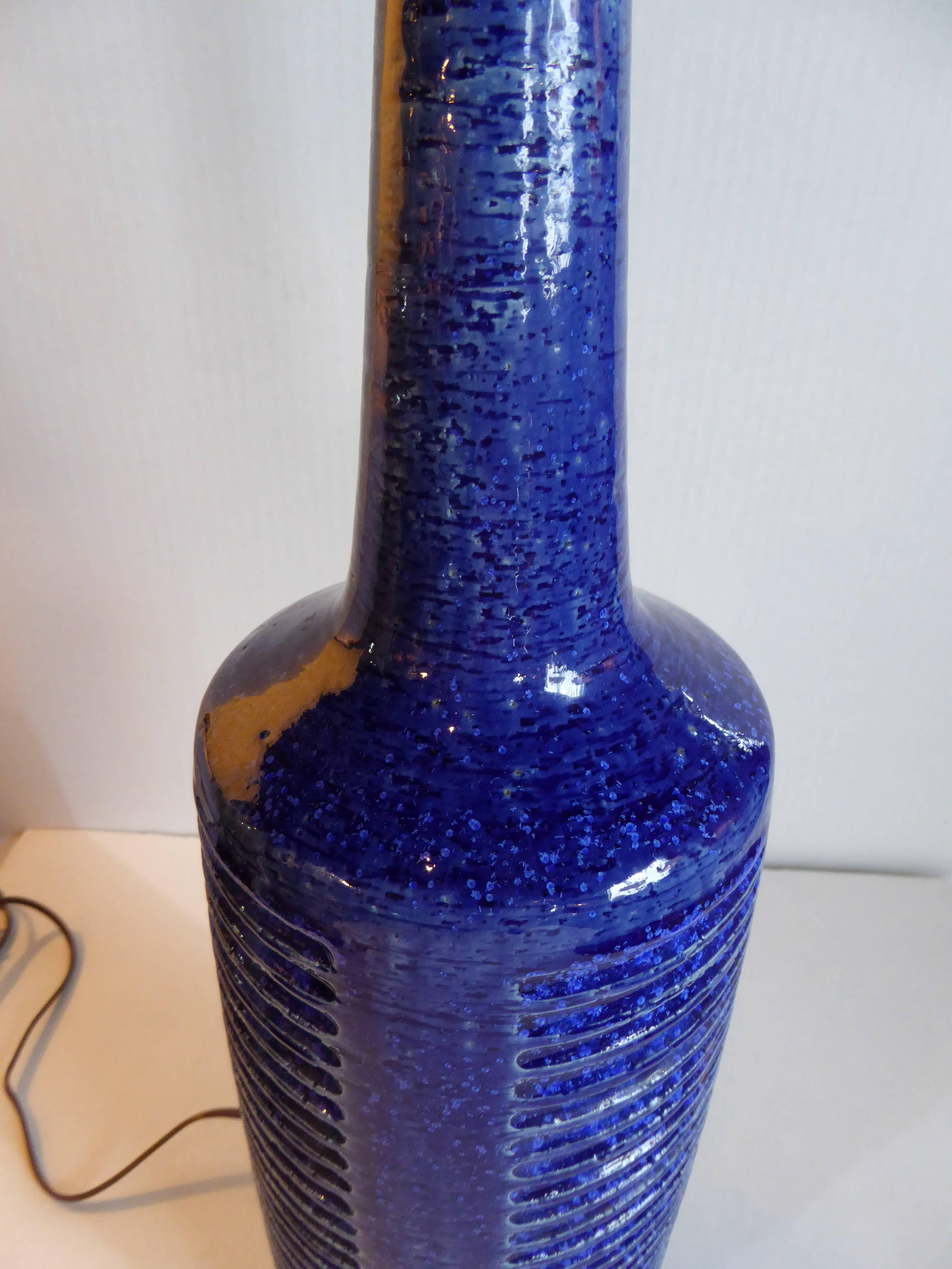 Palshus Blue Glaze Chamotte Pottery Lamp by Per Linnemann Schmidt 2