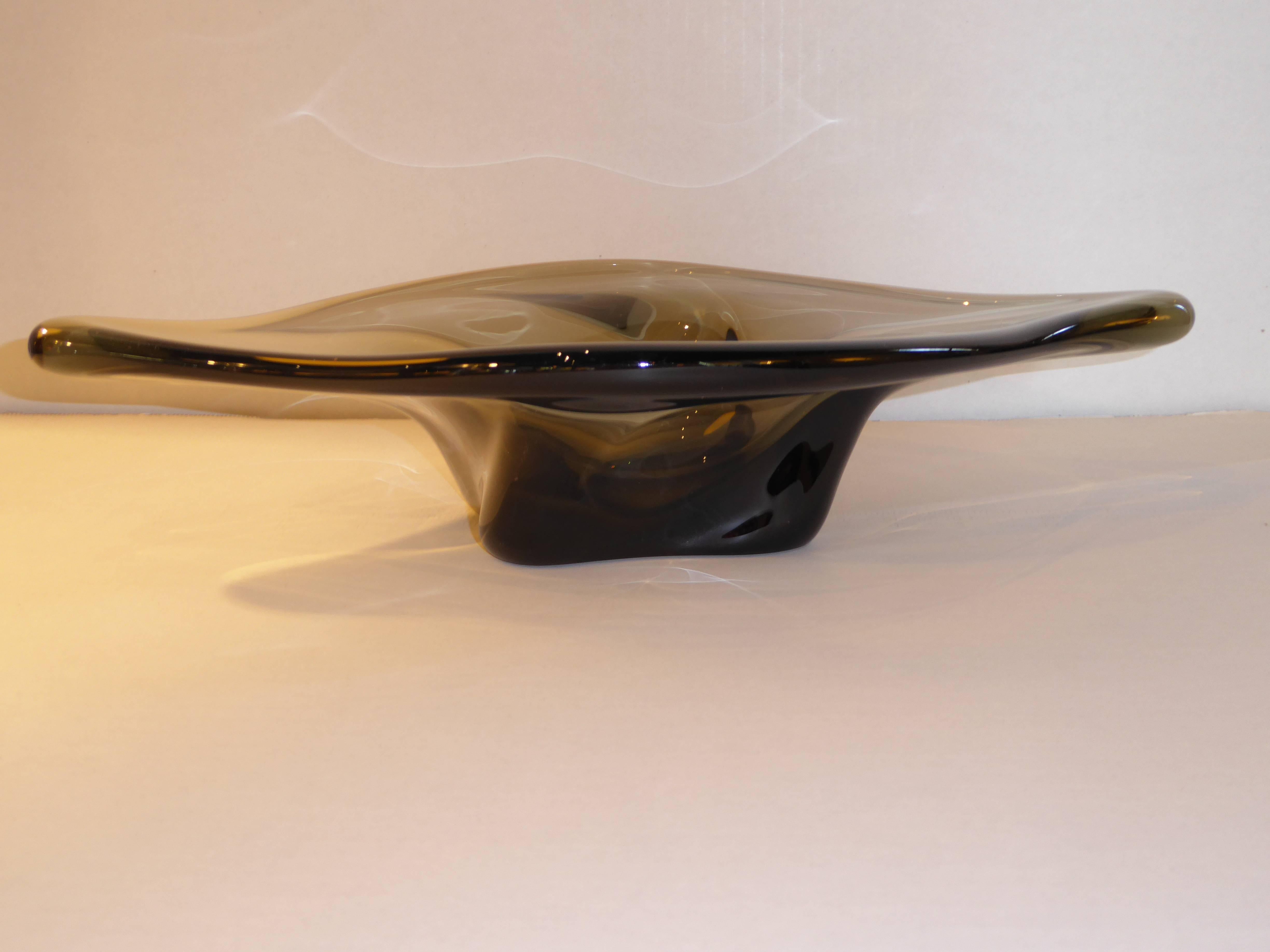 Mid-Century Modern Large Murano Freeform Smoked Glass Bowl Vessel