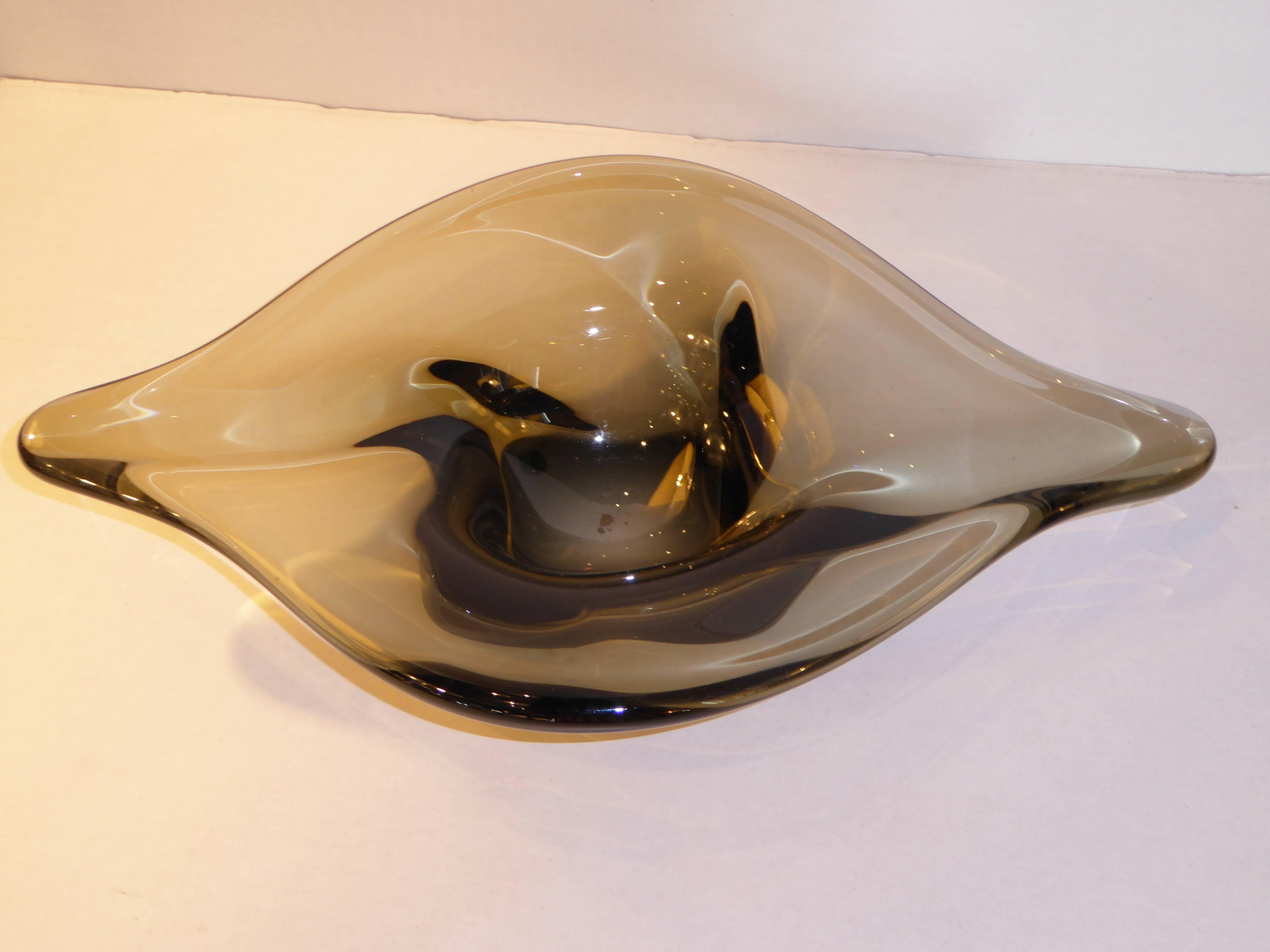 Mid-20th Century Large Murano Freeform Smoked Glass Bowl Vessel