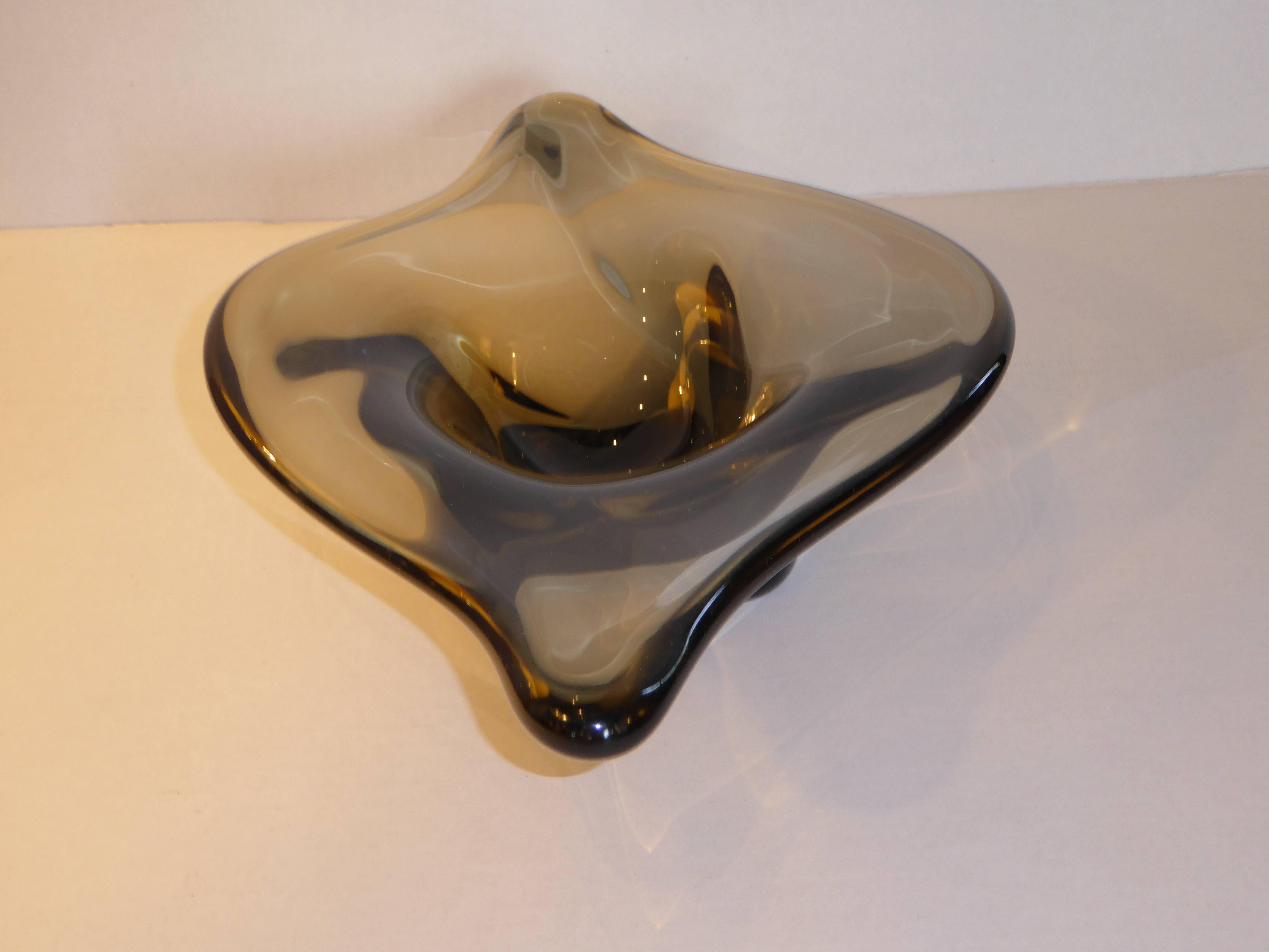 Blown Glass Large Murano Freeform Smoked Glass Bowl Vessel