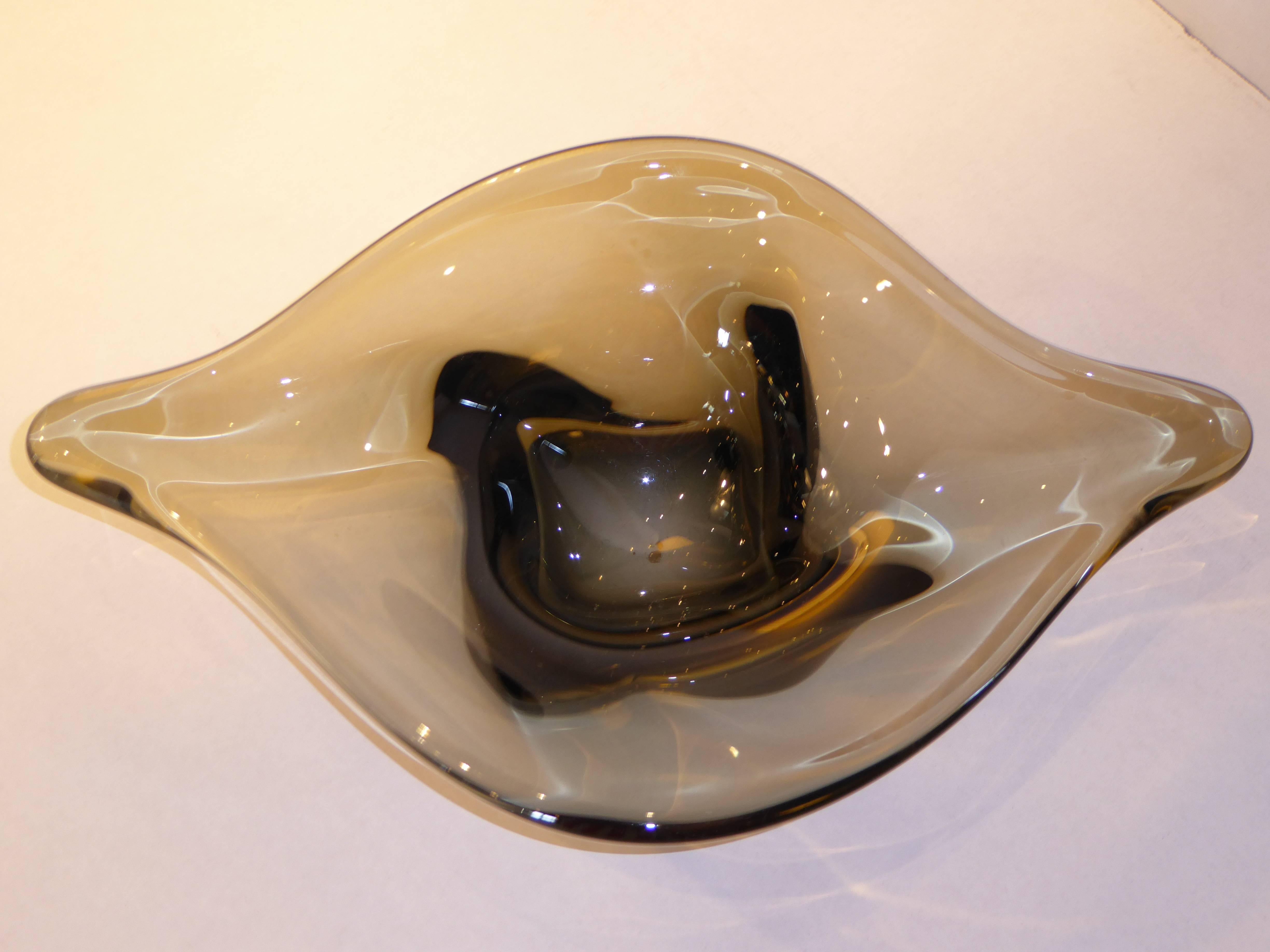 Large Murano Freeform Smoked Glass Bowl Vessel 2