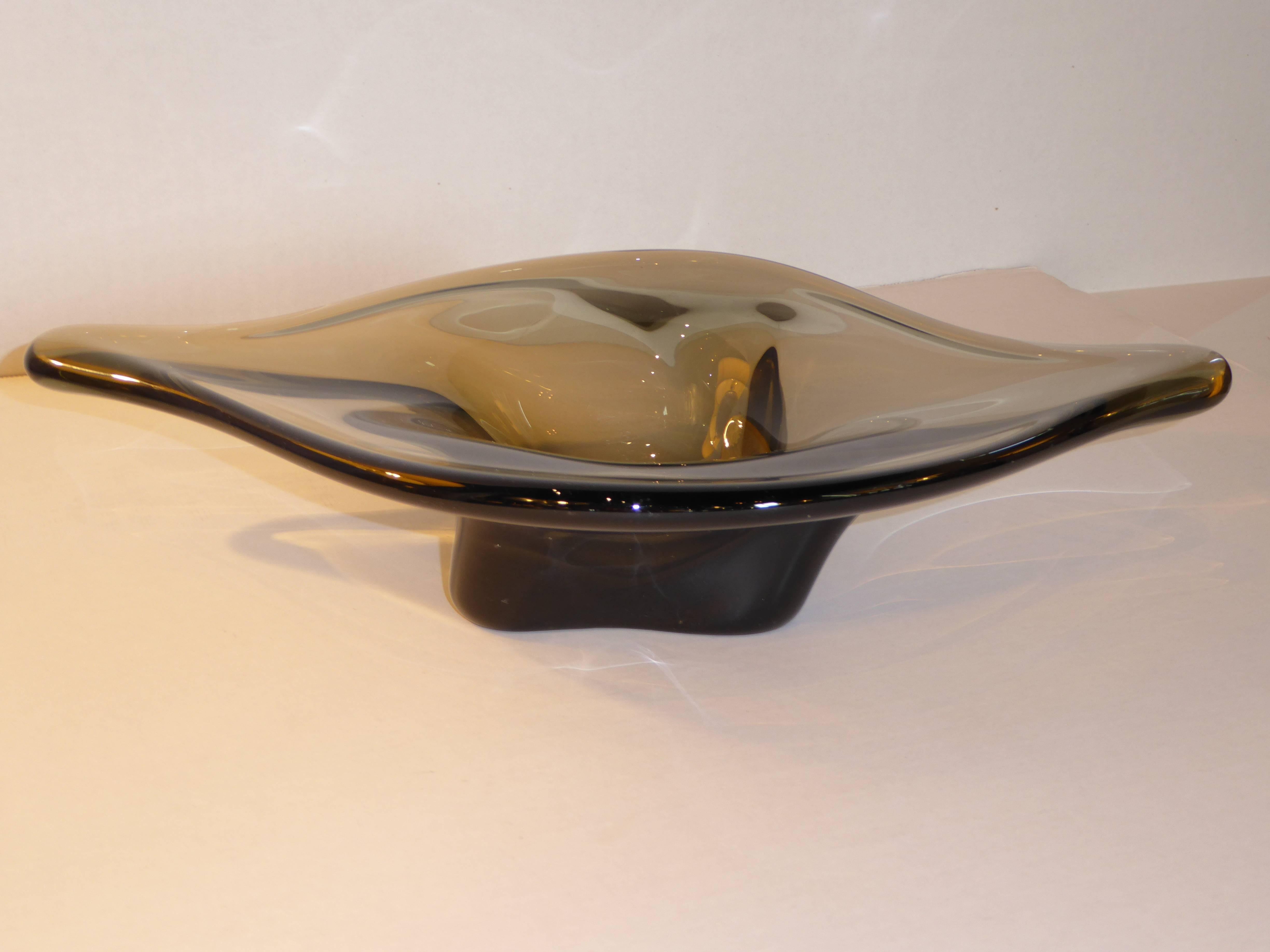 Italian Large Murano Freeform Smoked Glass Bowl Vessel