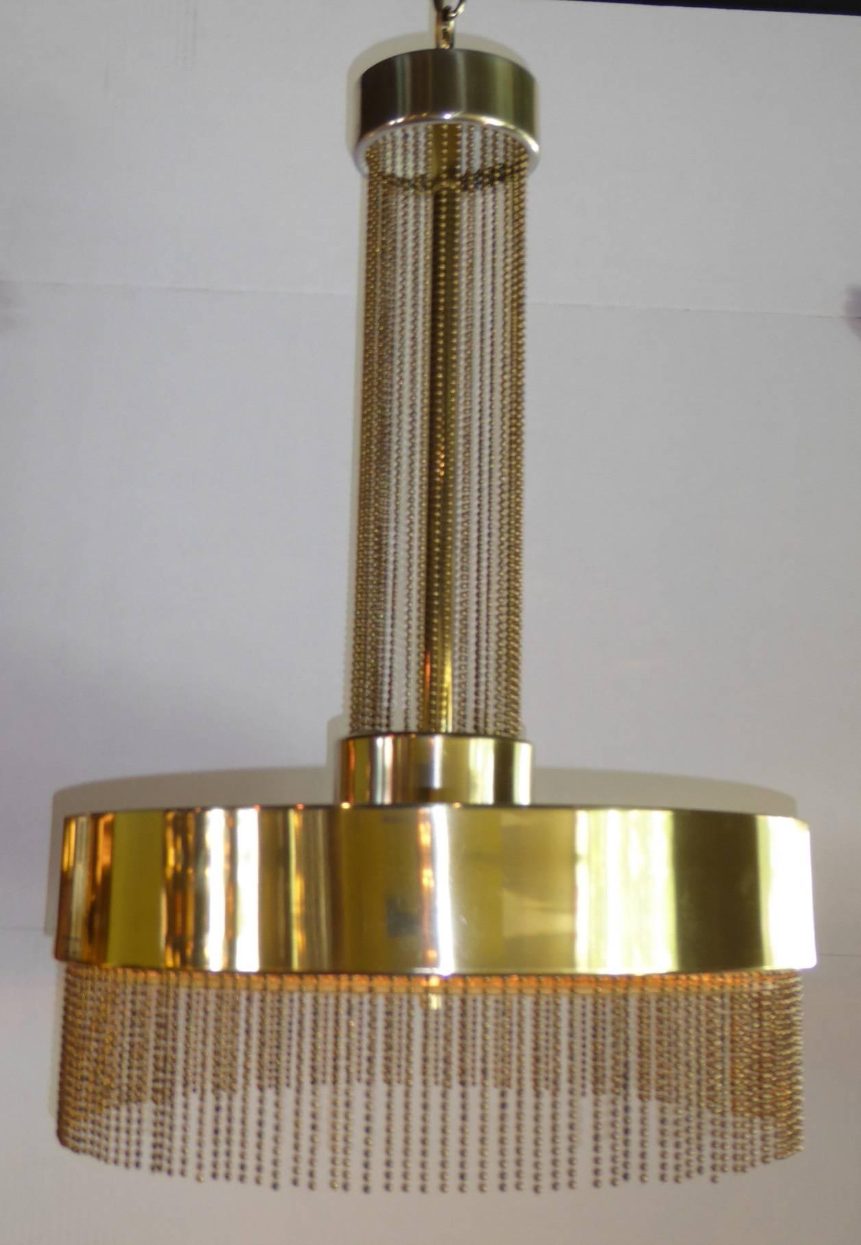 Mid-Century Modern Early 1970s Pierre Cardin Brass Chandelier with Brass Beading