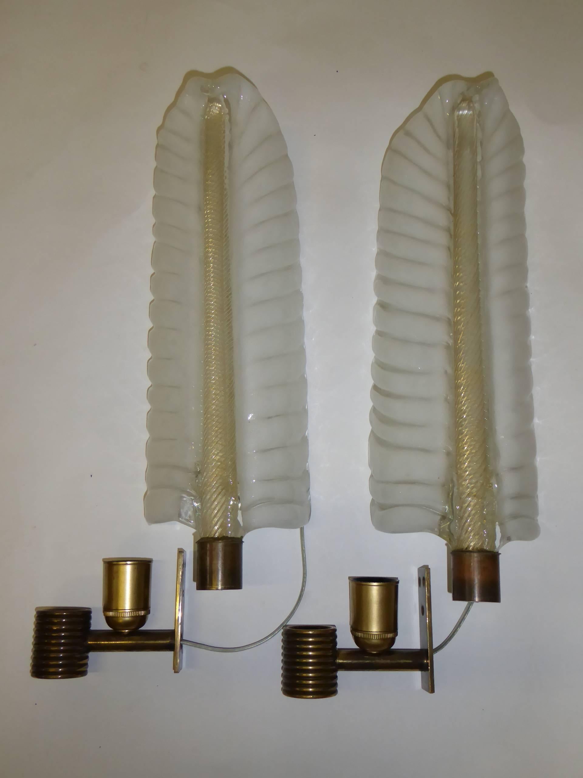 Mid-20th Century 1940s Barovier e Toso Palm Leaf Sconces