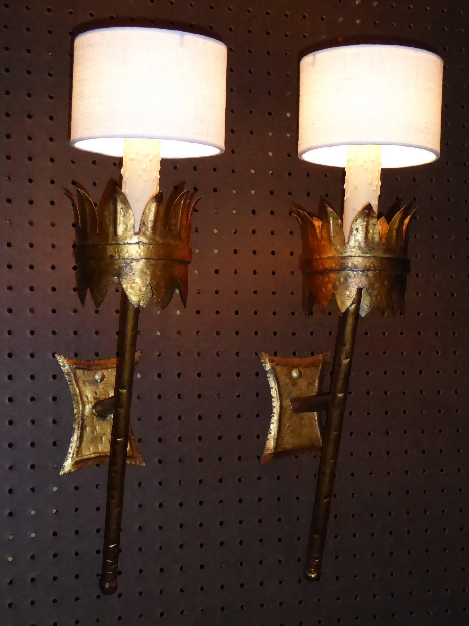 Regal Gilt Metal Gothic Torch Sconces Barcelona 3