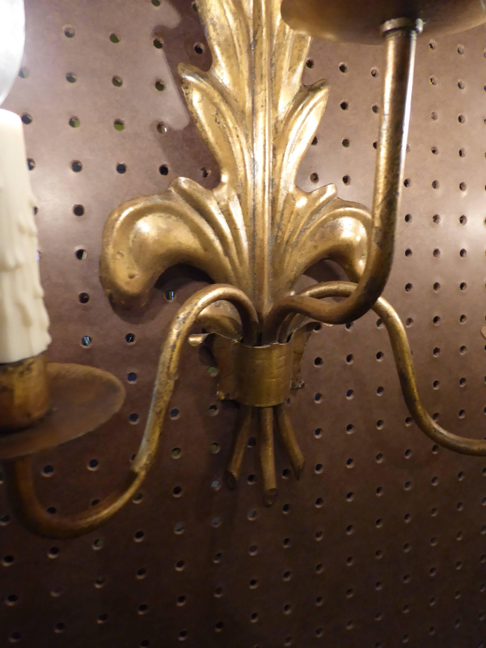 Modern Pair of Acanthus Leaf Gilt Metal Three-Candle Sconces 1950s For Sale 3