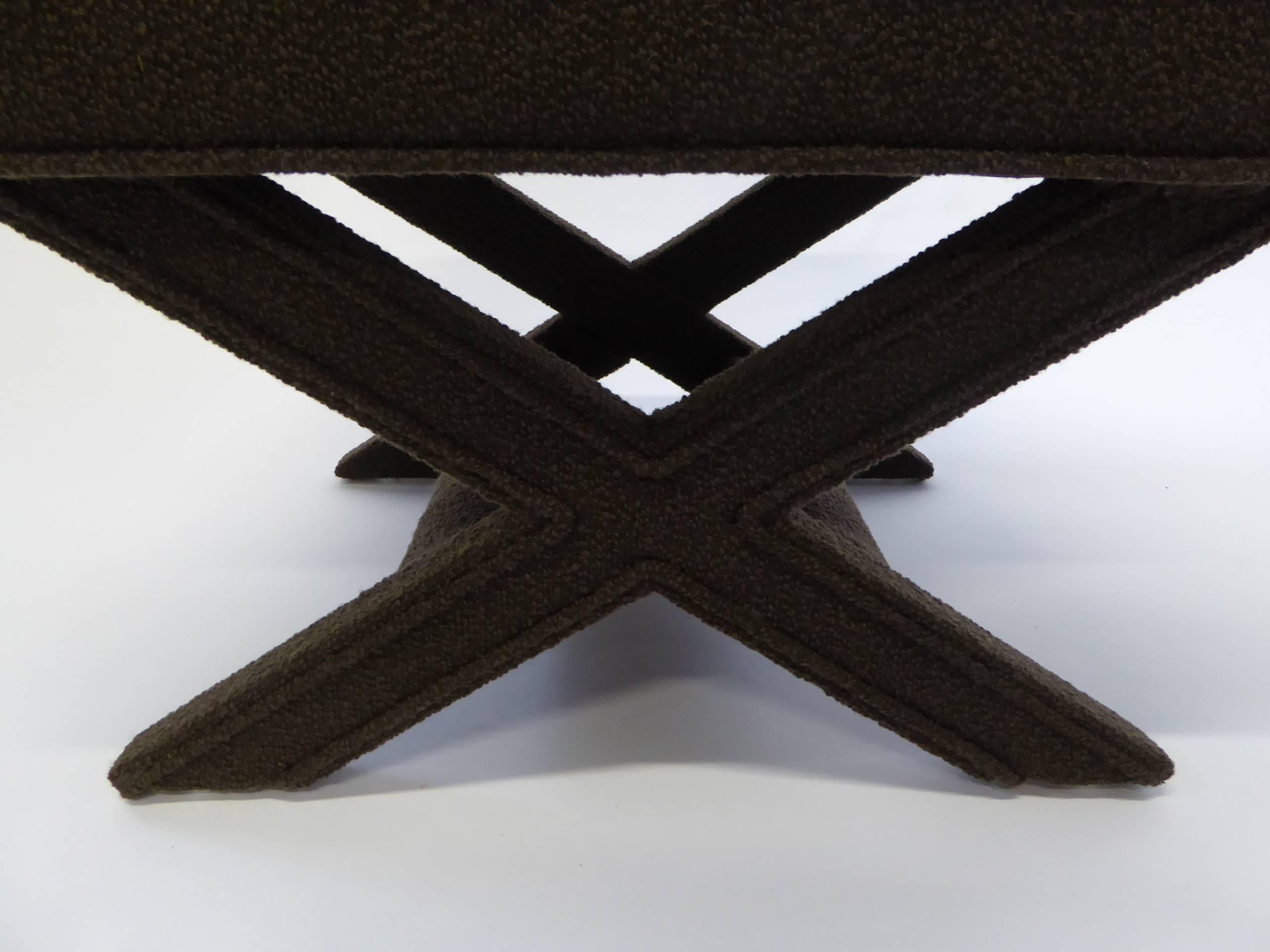 Mid-20th Century Billy Baldwin Style X-Benches in Dark Cocoa Boucle