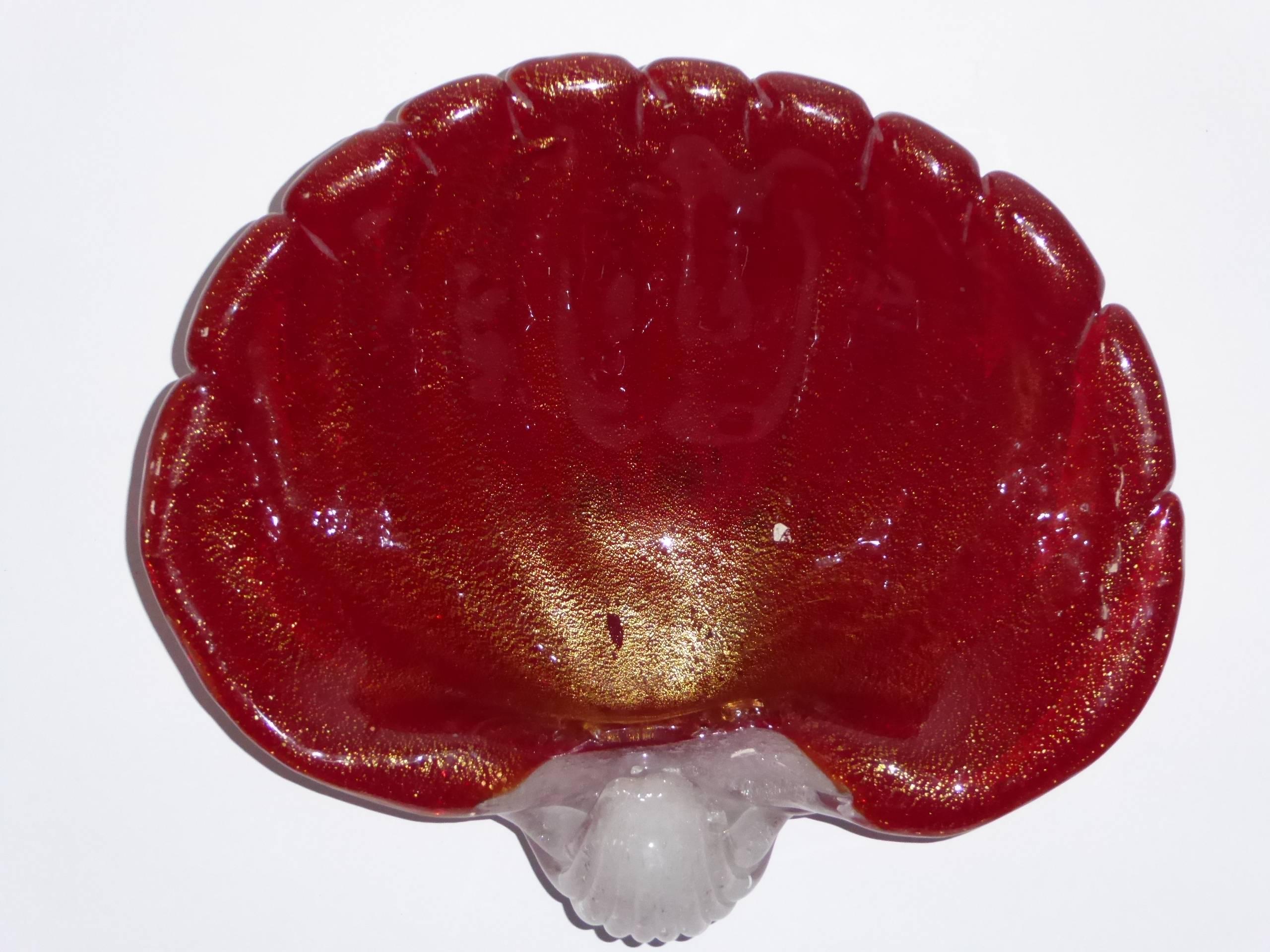 Barovier e Toso - Grand bol en coquillage infusé d'or rouge, moderne du milieu du siècle dernier  années 1950 en vente 1