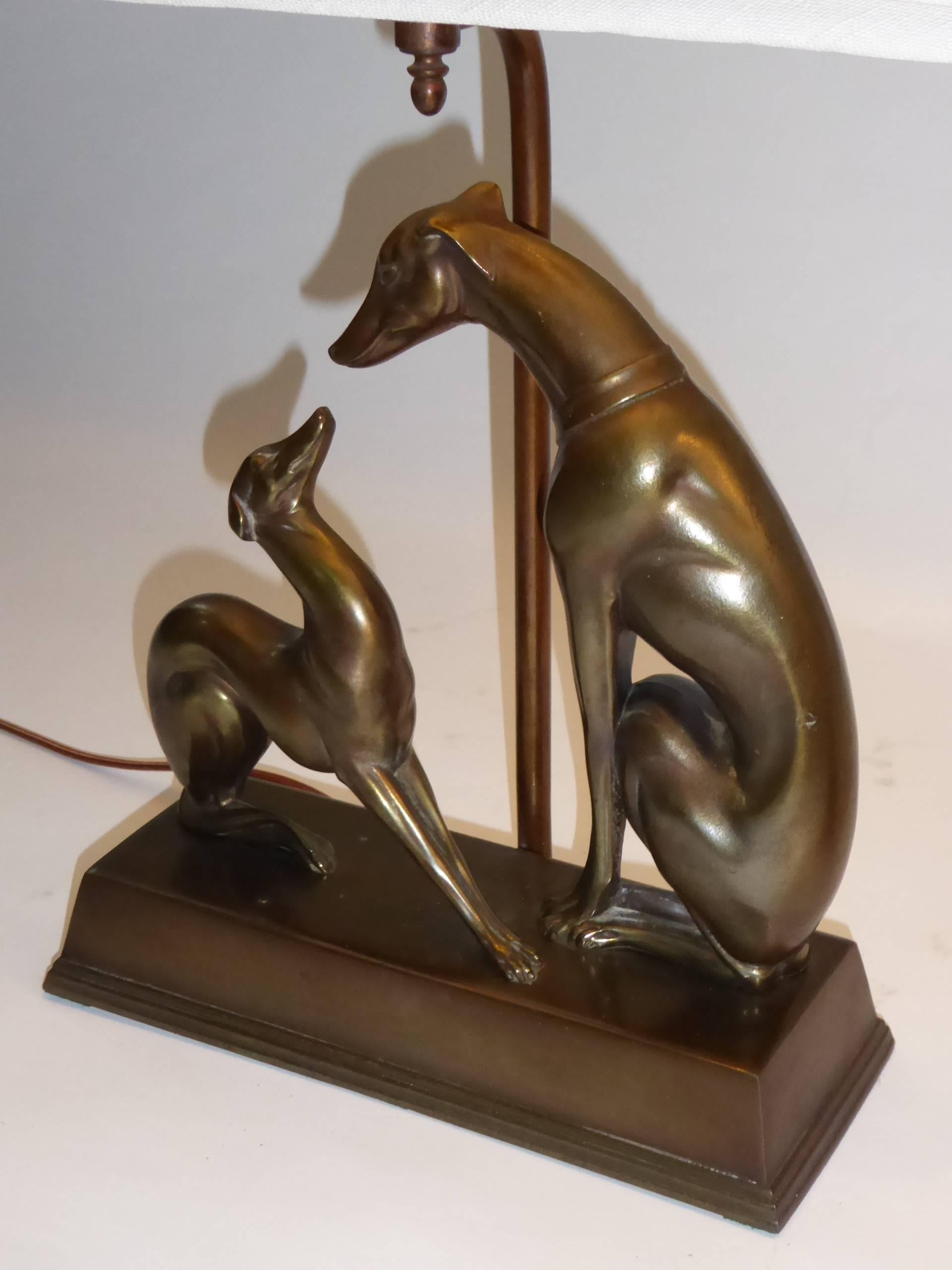 American Pair of Art Deco Period Whippet Figural Table Lamps