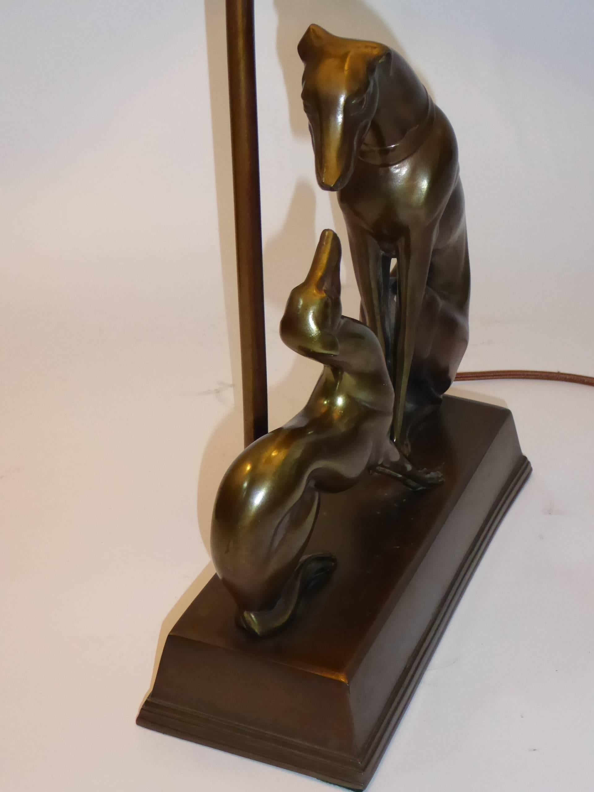 Mid-20th Century Pair of Art Deco Period Whippet Figural Table Lamps