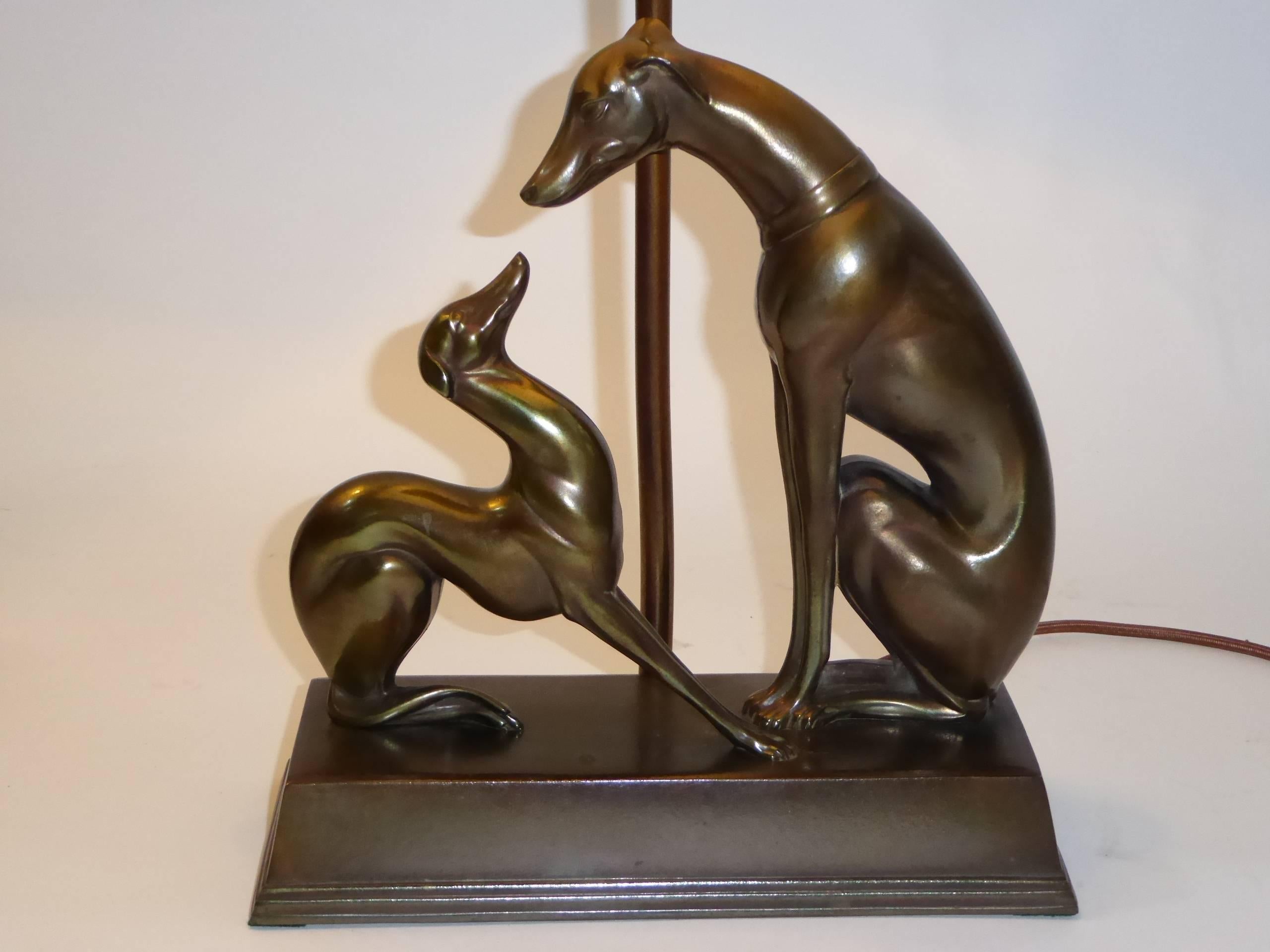 Pair of Art Deco Period Whippet Figural Table Lamps In Good Condition In Miami, FL