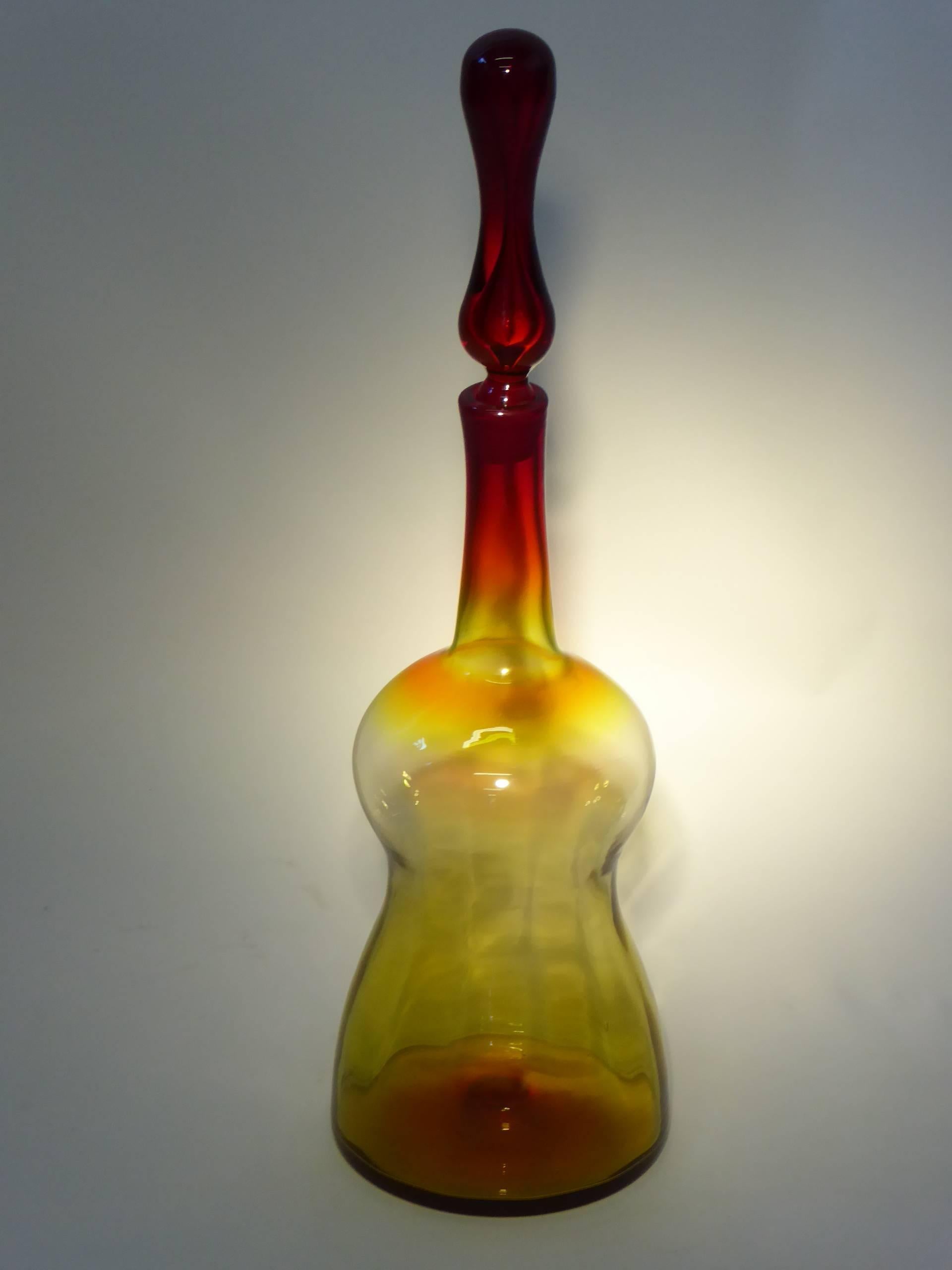 Blown Glass 1960s Tall Blenko Floor Decanter by Joel Myers