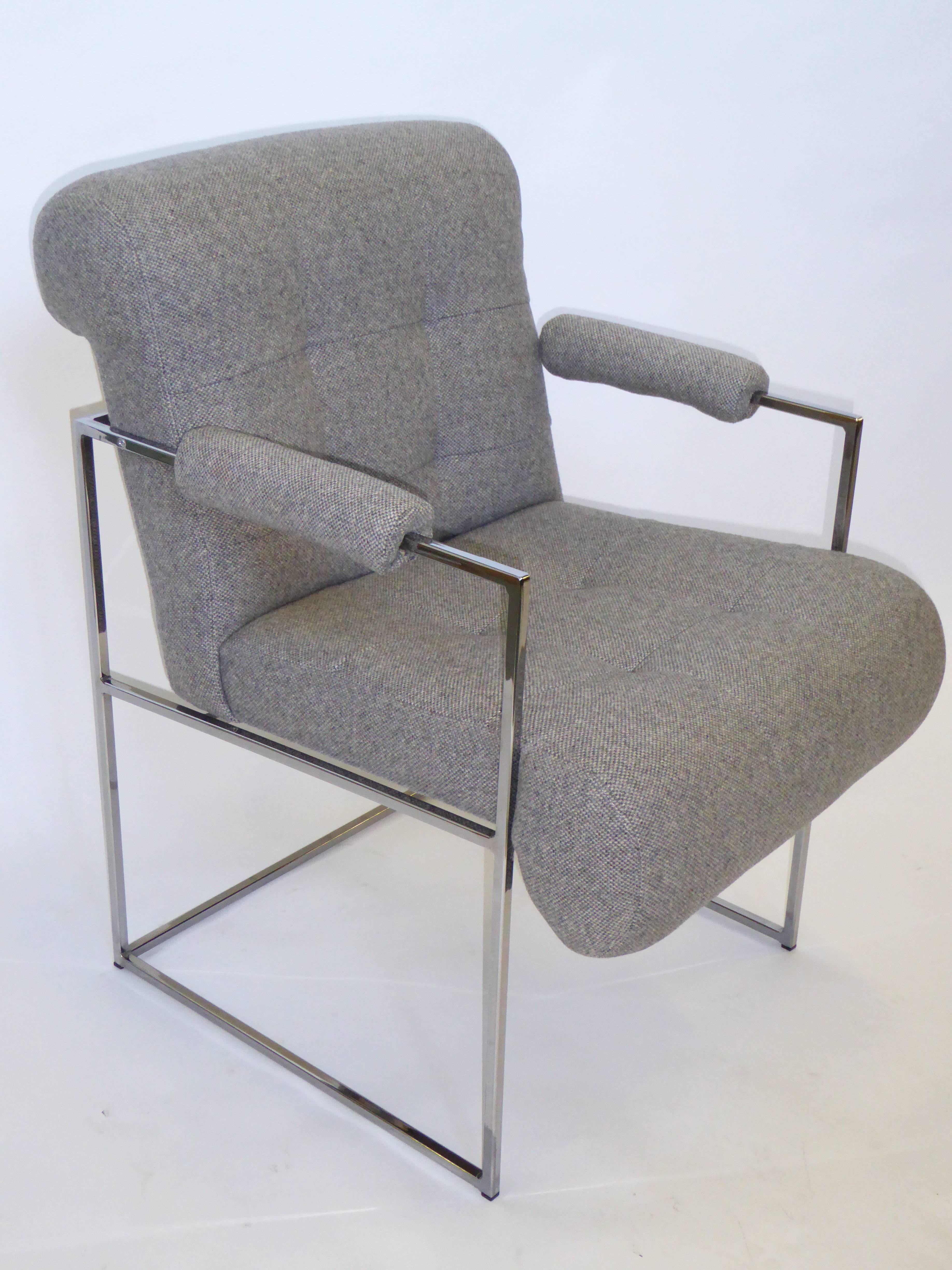 American Eight Modern Plush Milo Baughman Thin Line Armed Dining Chairs