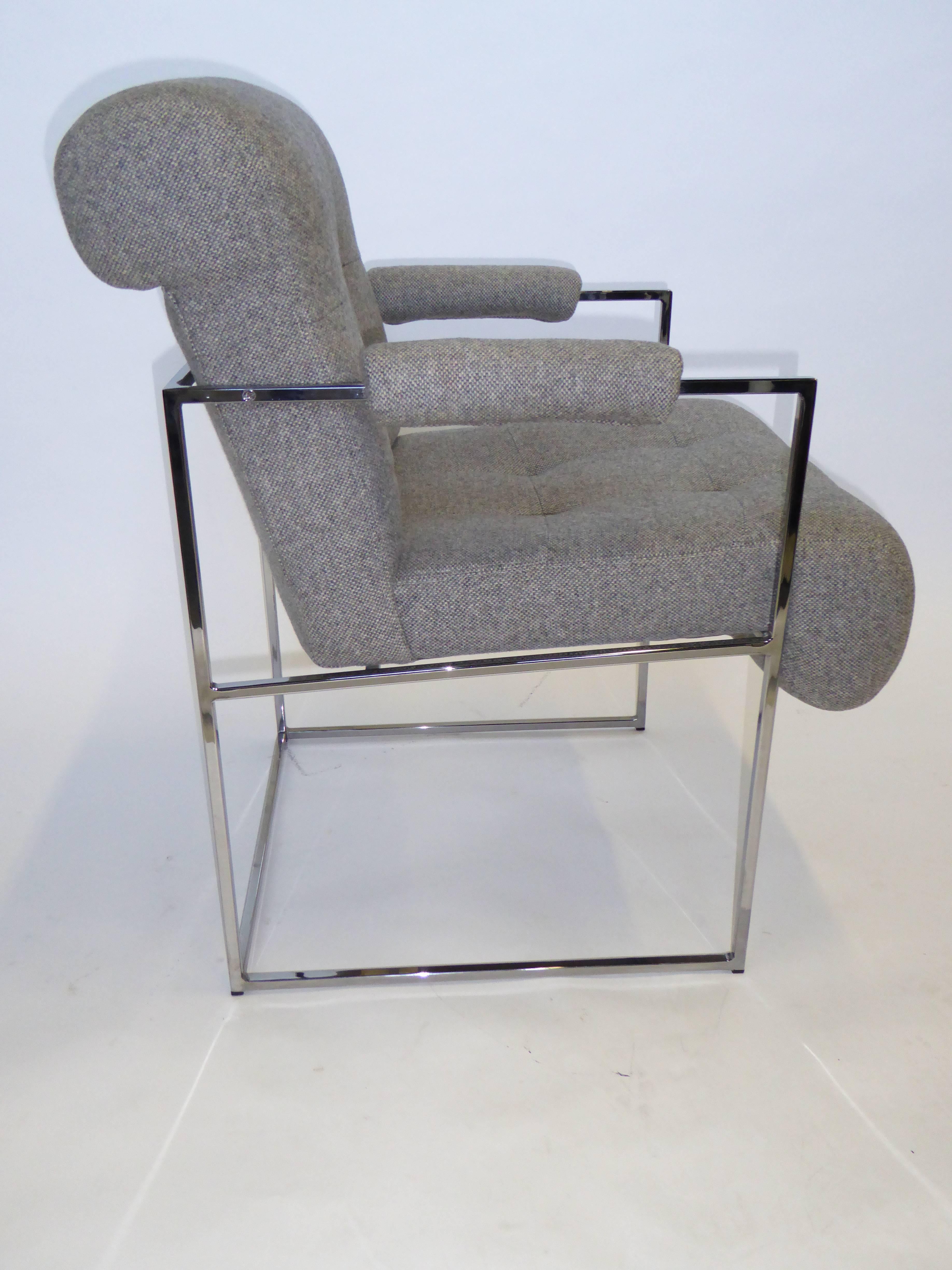 Eight Modern Plush Milo Baughman Thin Line Armed Dining Chairs In Excellent Condition In Miami, FL