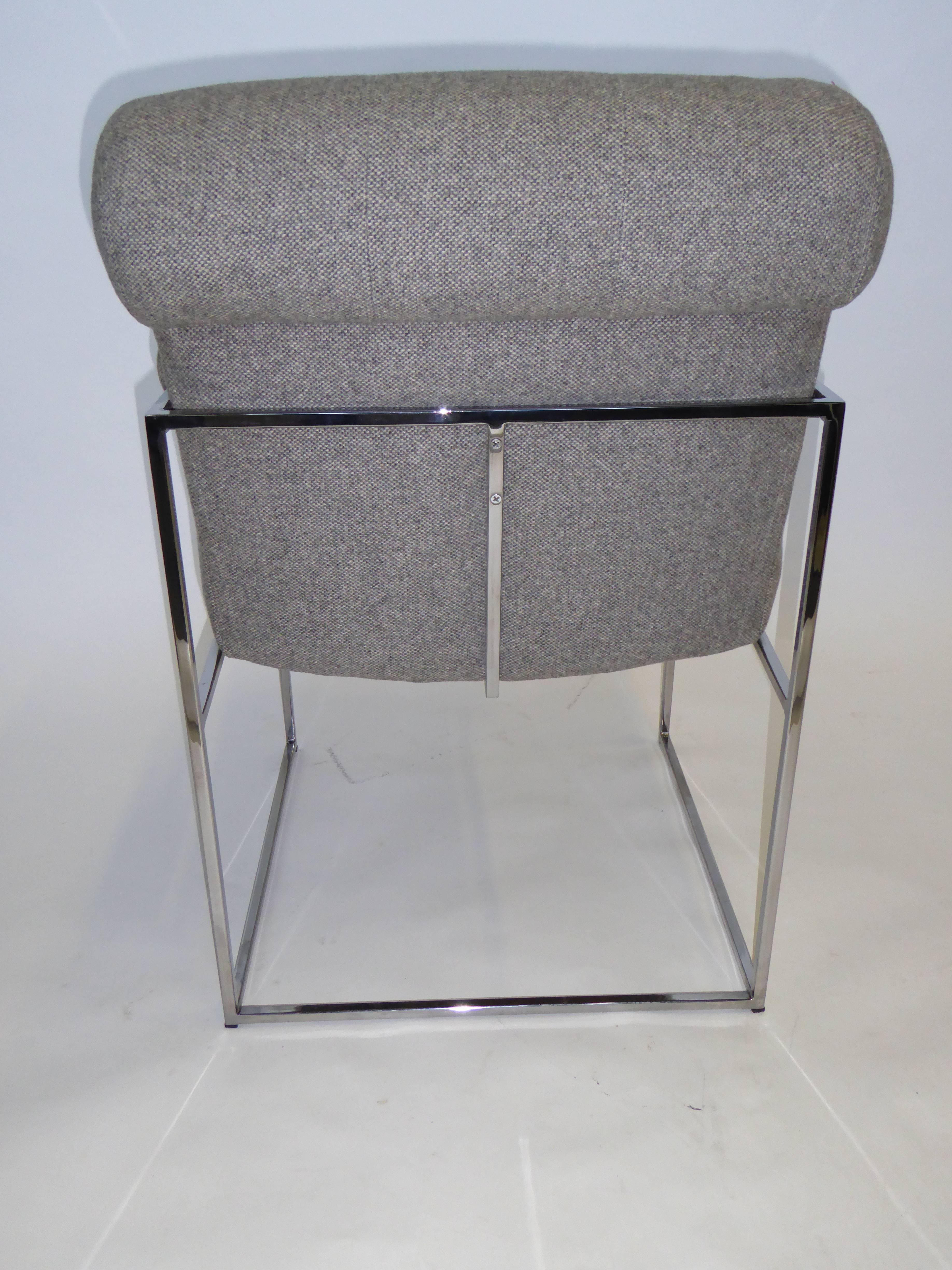 Eight Modern Plush Milo Baughman Thin Line Armed Dining Chairs 1