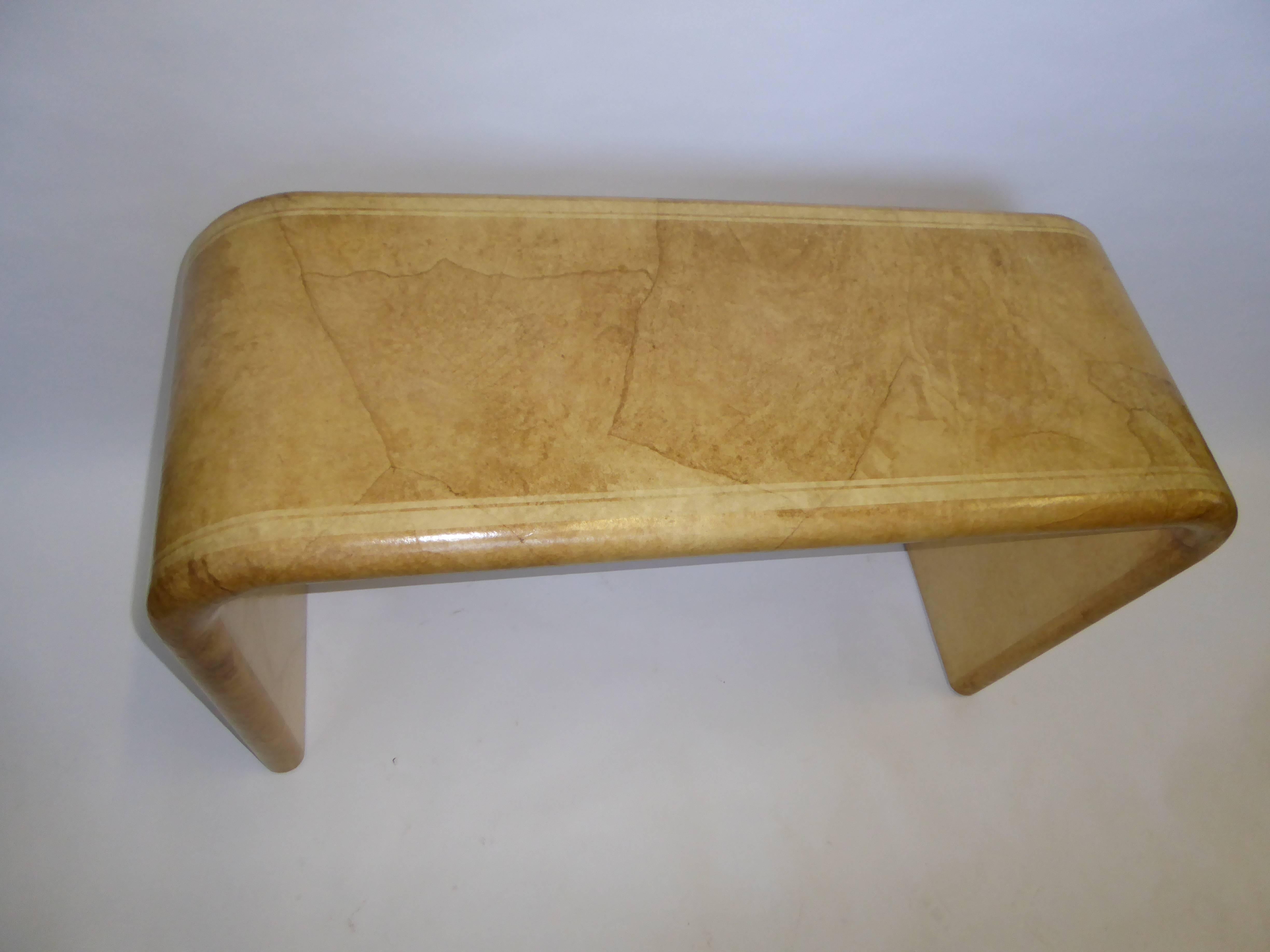 Modern 1970s Karl Springer Style Faux Parchment Waterfall Console or Desk
